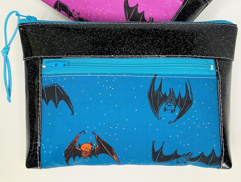Black Glitter Vinyl Double Zip Pouch