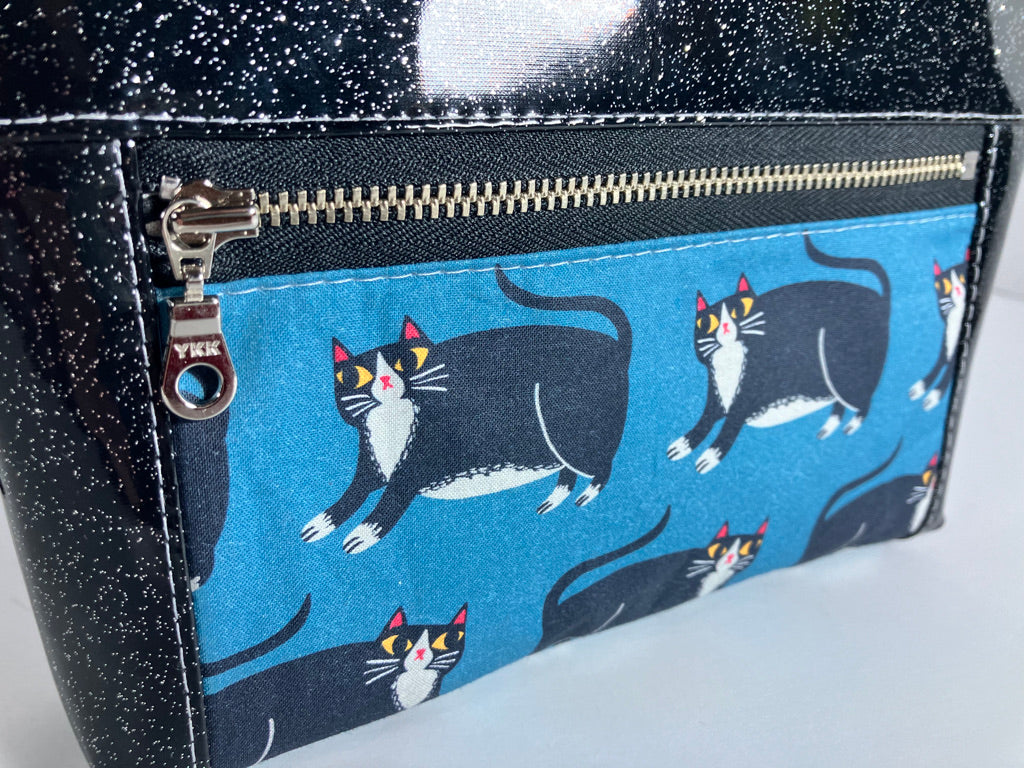 Black Glitter Vinyl Double Zip Pouch
