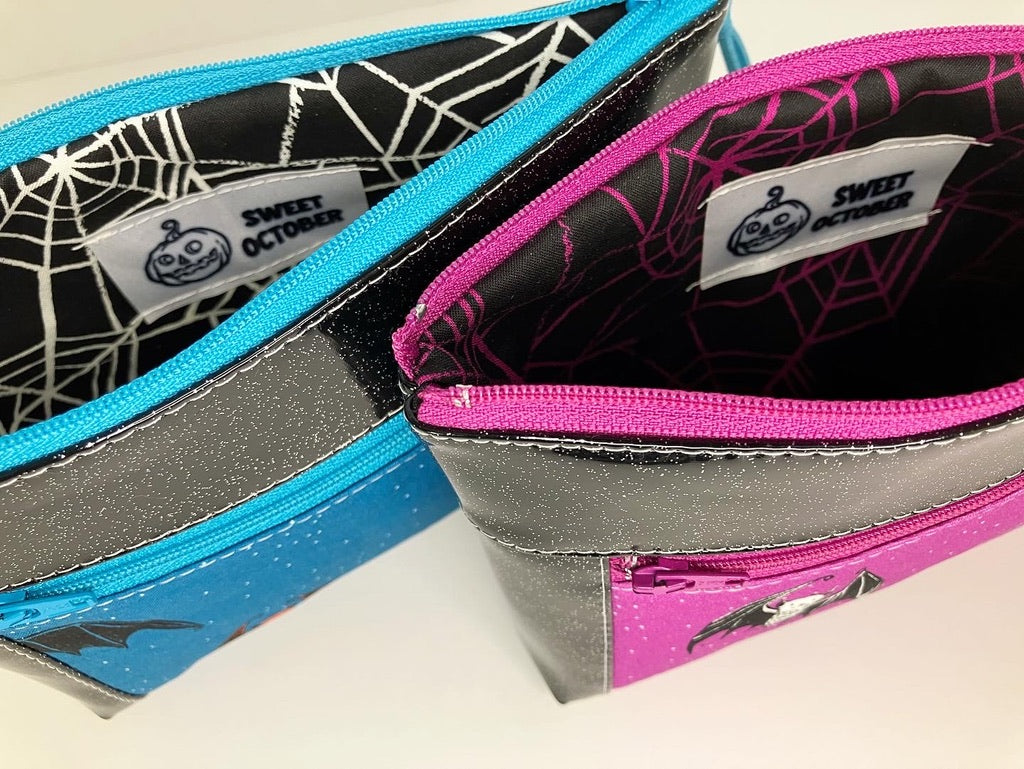 Black Glitter Vinyl Double Zip Pouch