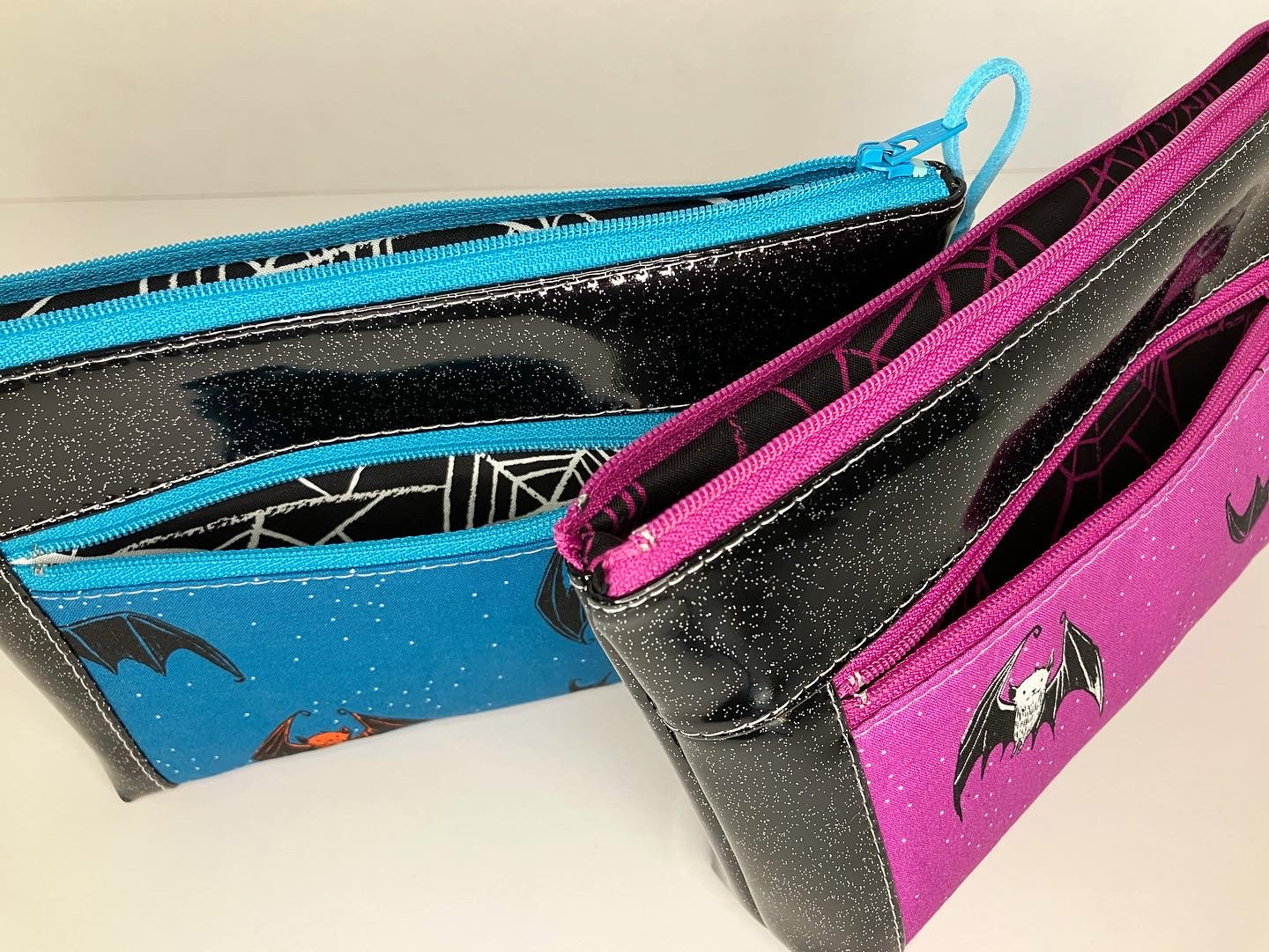 Black Glitter Vinyl Double Zip Pouch