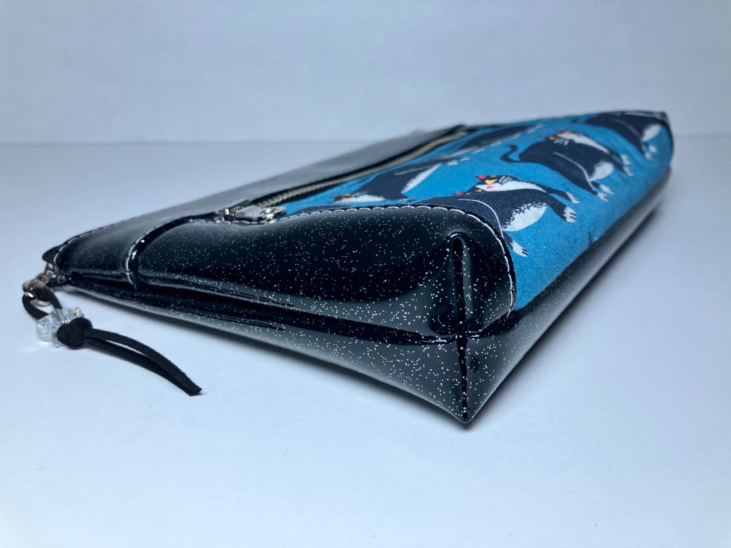 Black Glitter Vinyl Double Zip Pouch