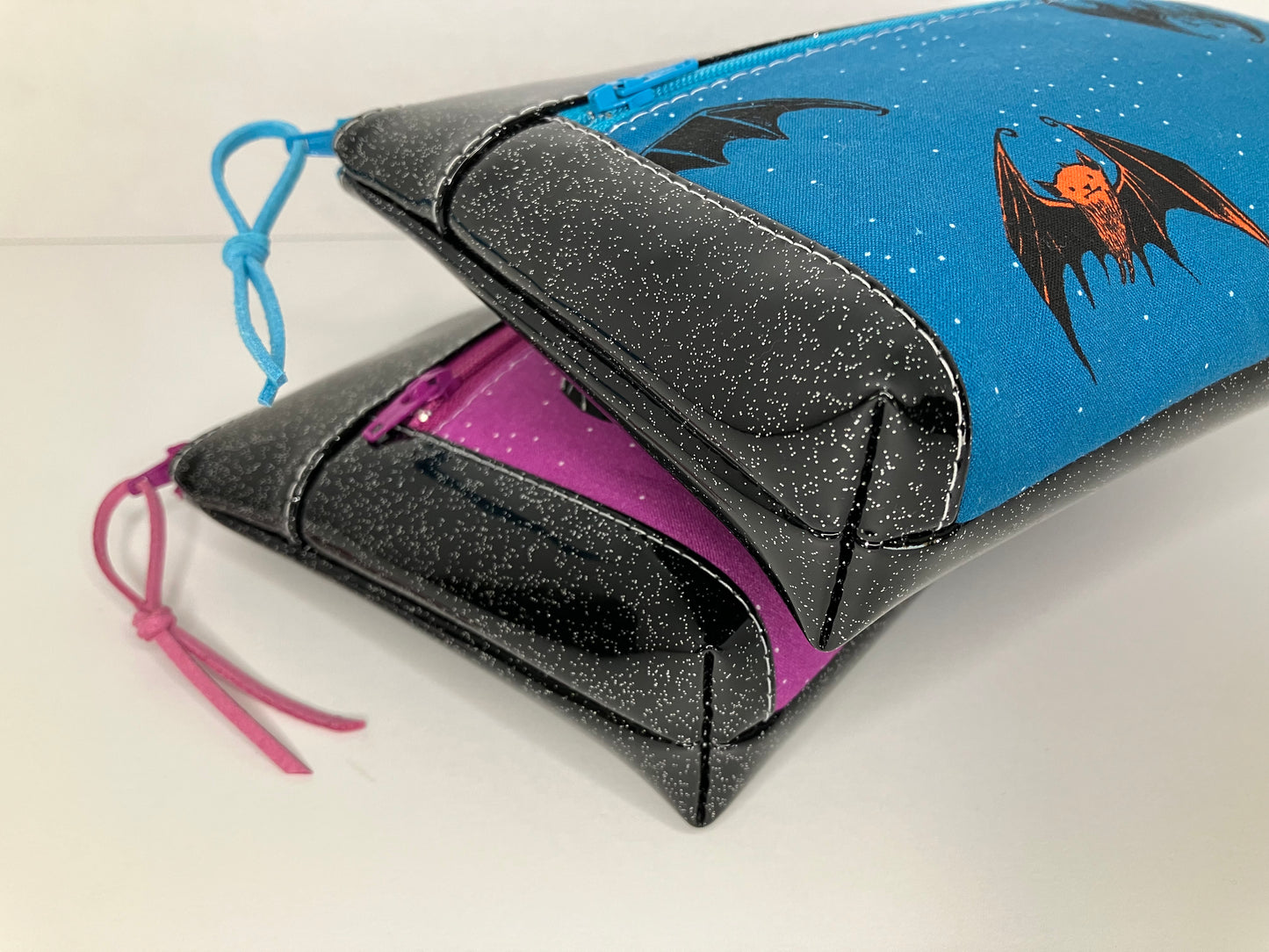 Black Glitter Vinyl Double Zip Pouch