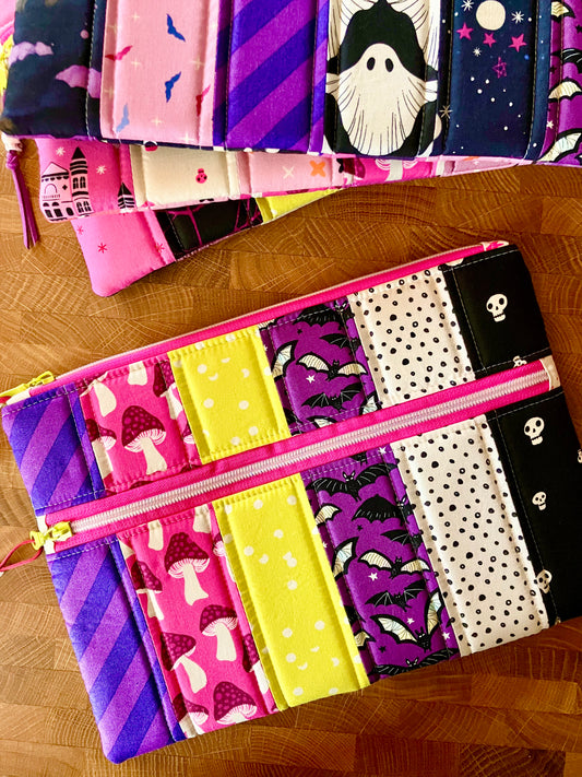 VIBRANT HALLOWEEN PADDED DOUBLE ZIP POUCH