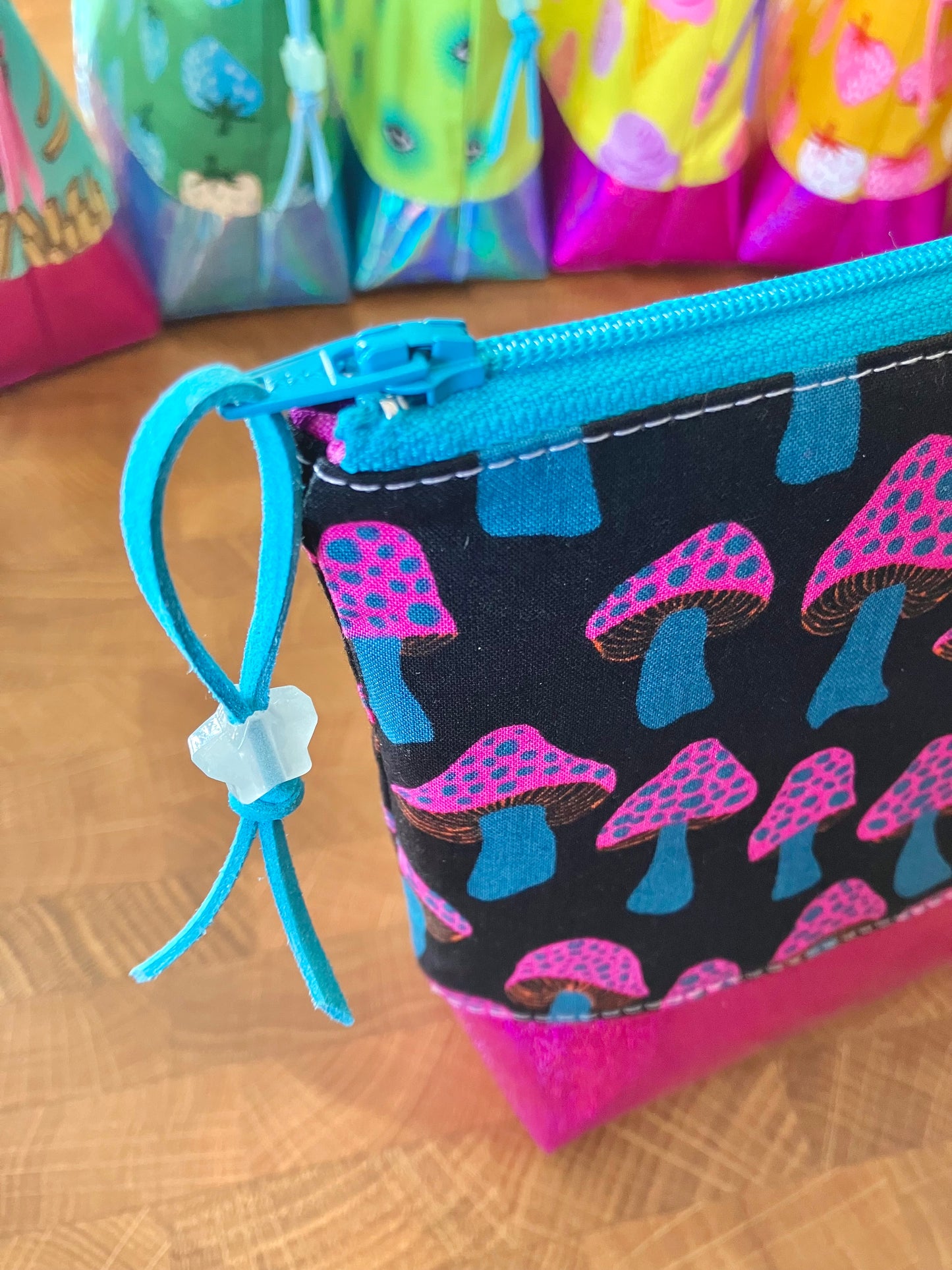 Electric Mushrooms + Glitter Vinyl Cosmetic Bag