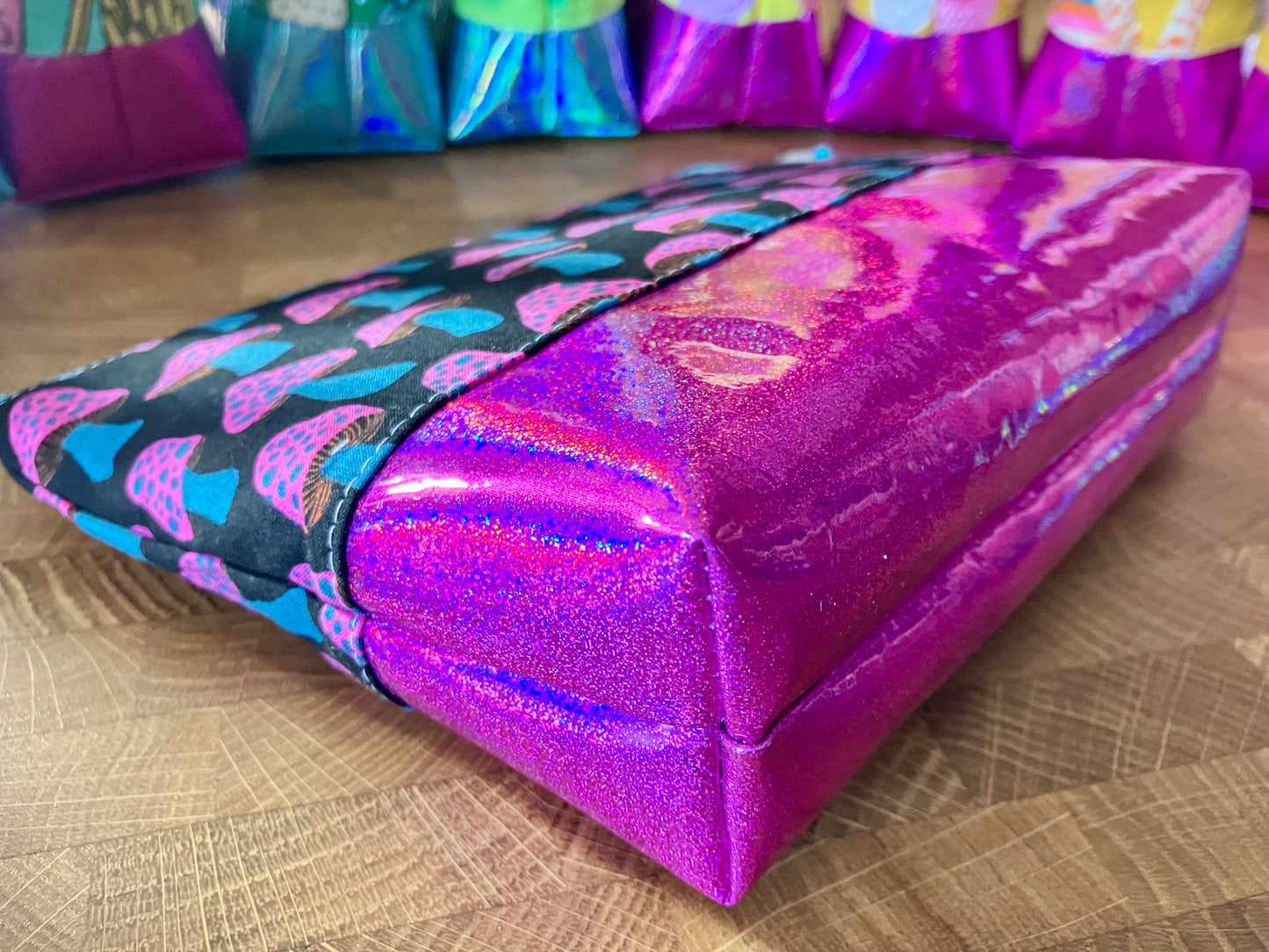 Electric Mushrooms + Glitter Vinyl Cosmetic Bag