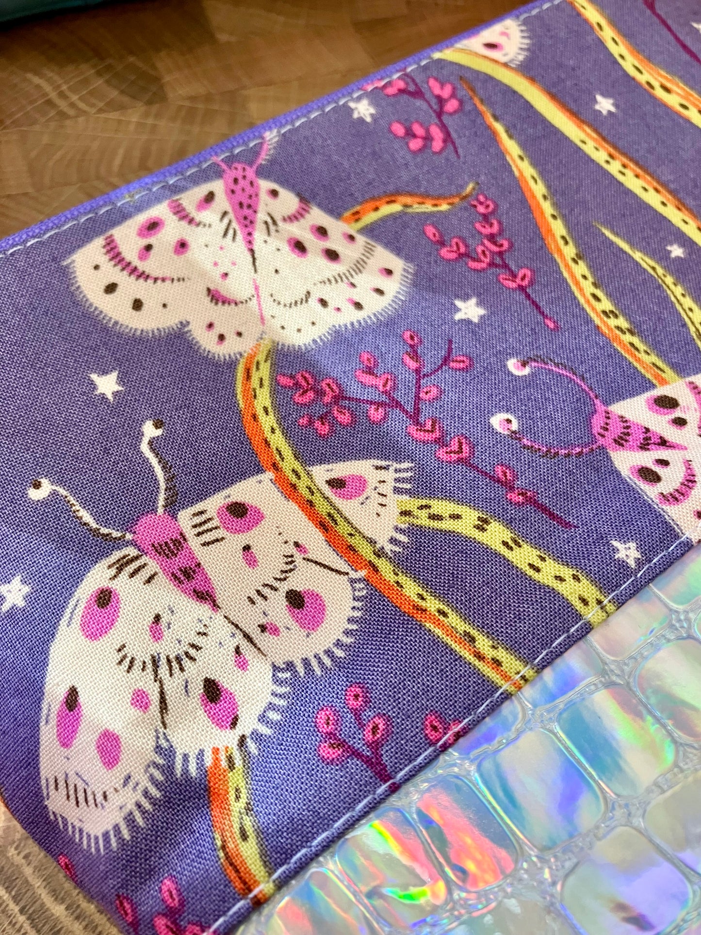 Moths + Holographic Vinyl Cosmetic Bag