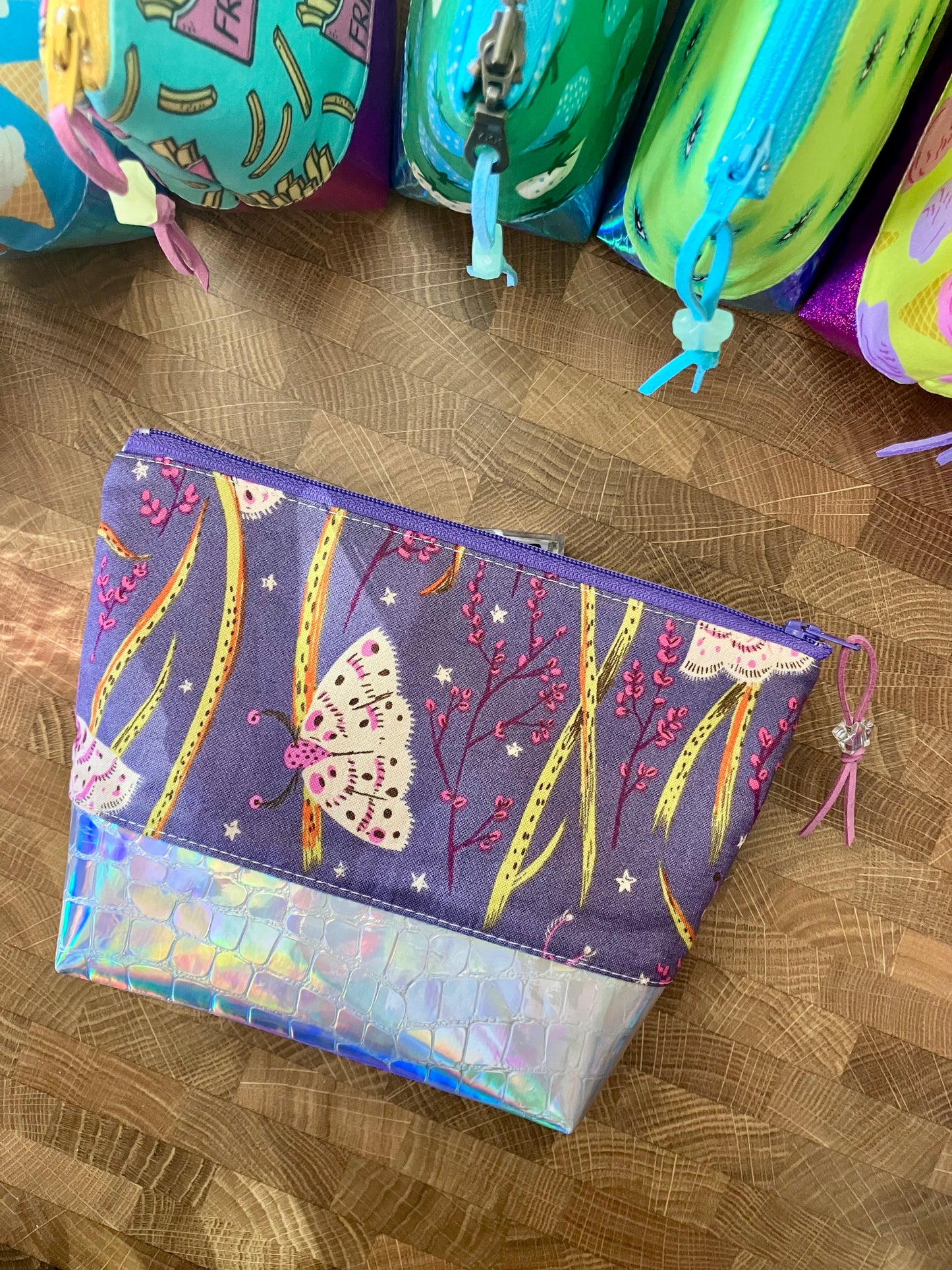 Moths + Holographic Vinyl Cosmetic Bag