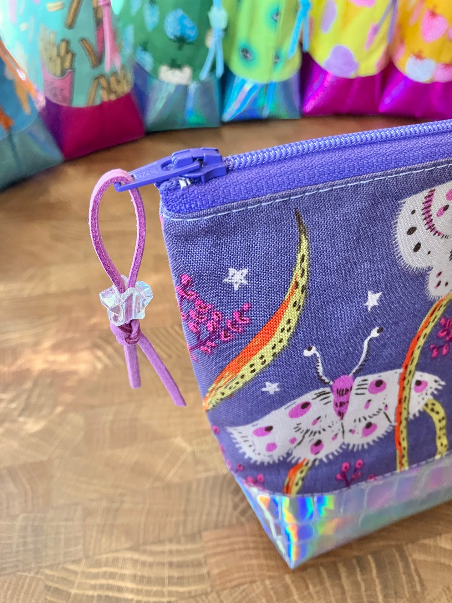 Moths + Holographic Vinyl Cosmetic Bag