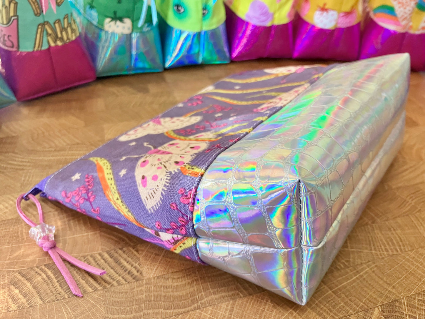 Moths + Holographic Vinyl Cosmetic Bag
