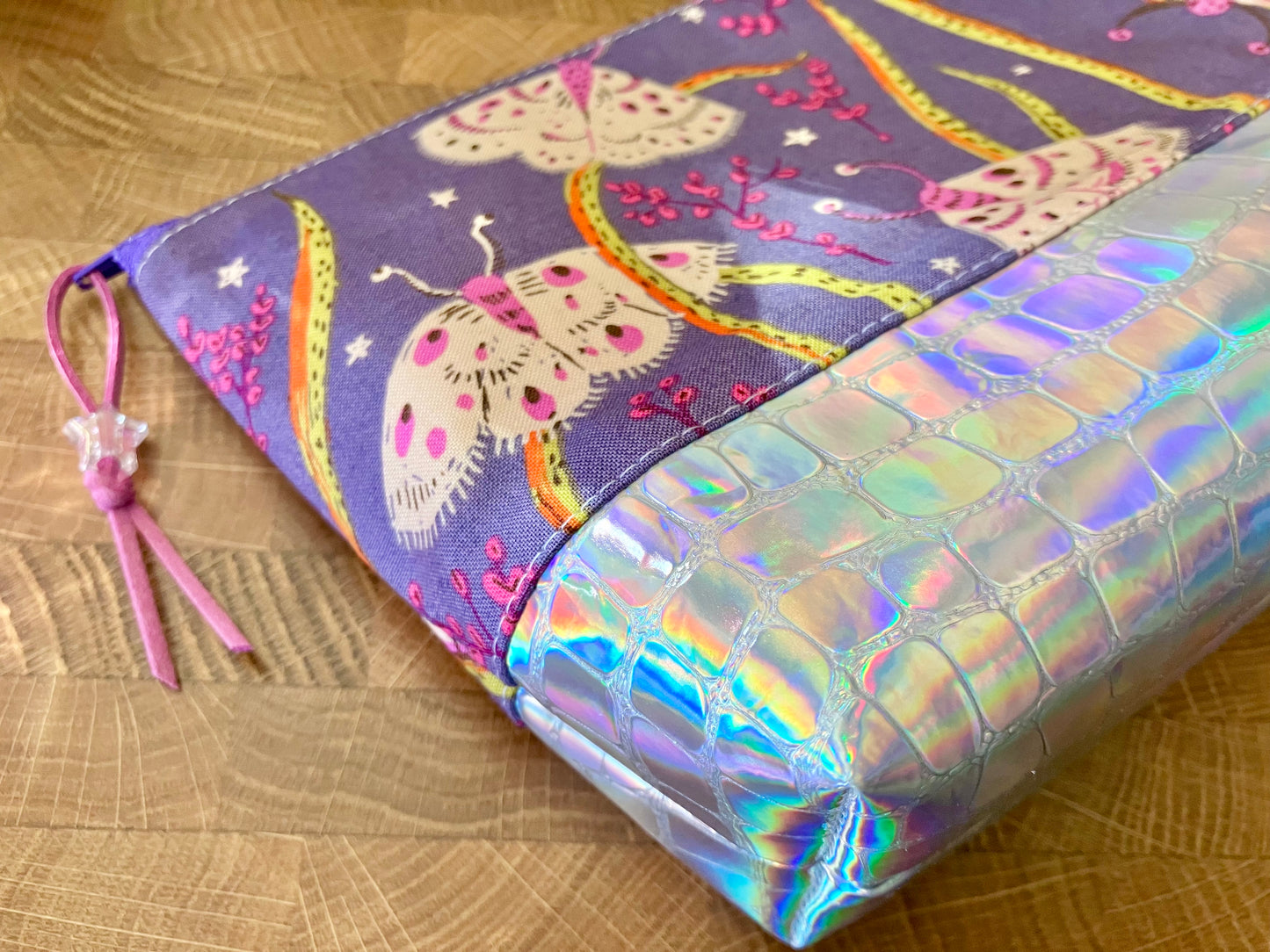 Moths + Holographic Vinyl Cosmetic Bag