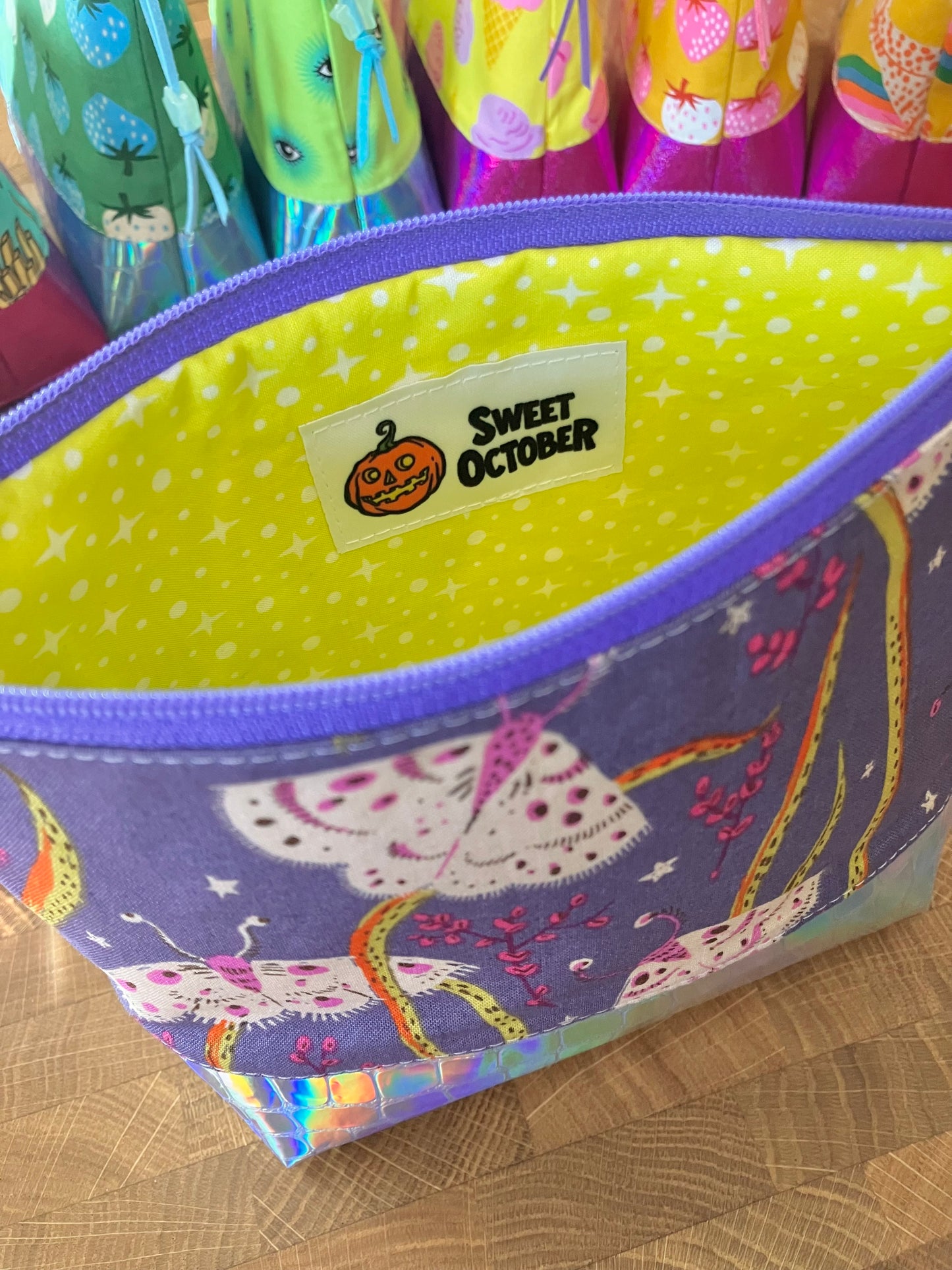 Moths + Holographic Vinyl Cosmetic Bag