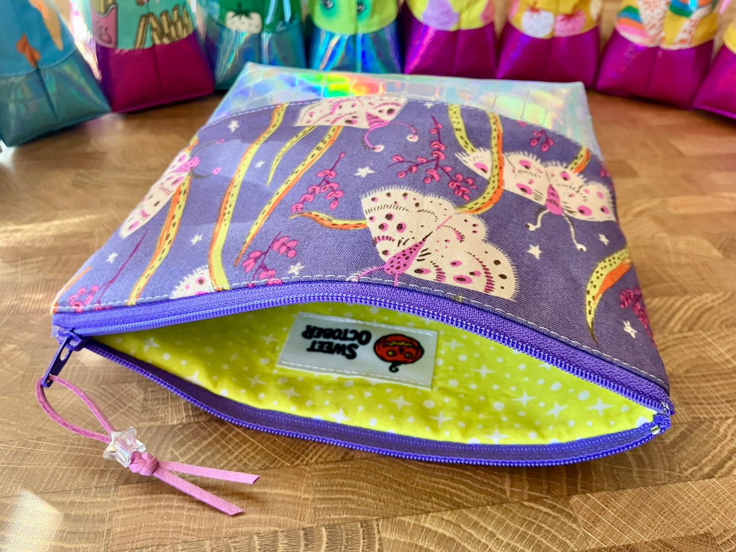 Moths + Holographic Vinyl Cosmetic Bag