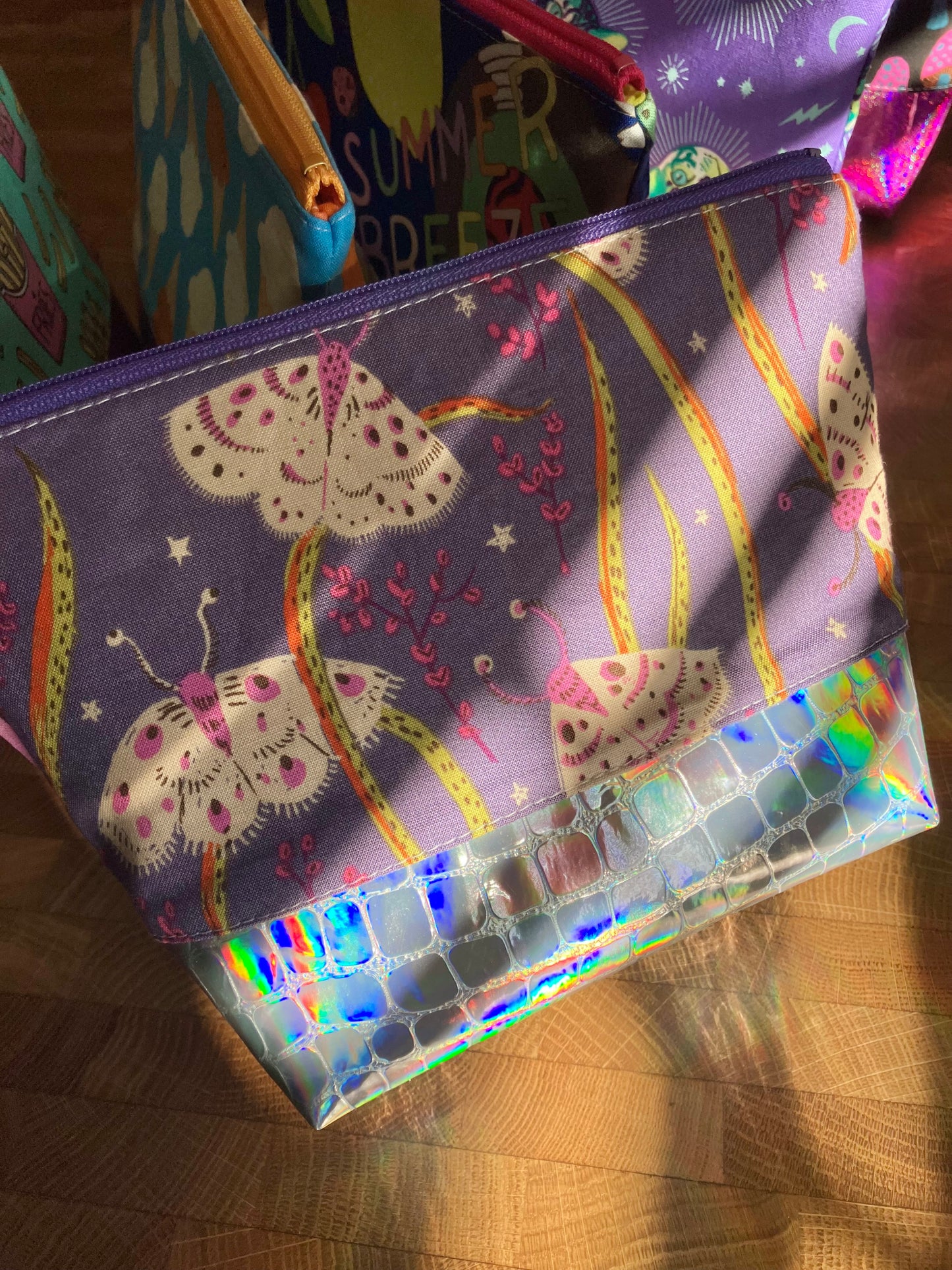 Moths + Holographic Vinyl Cosmetic Bag