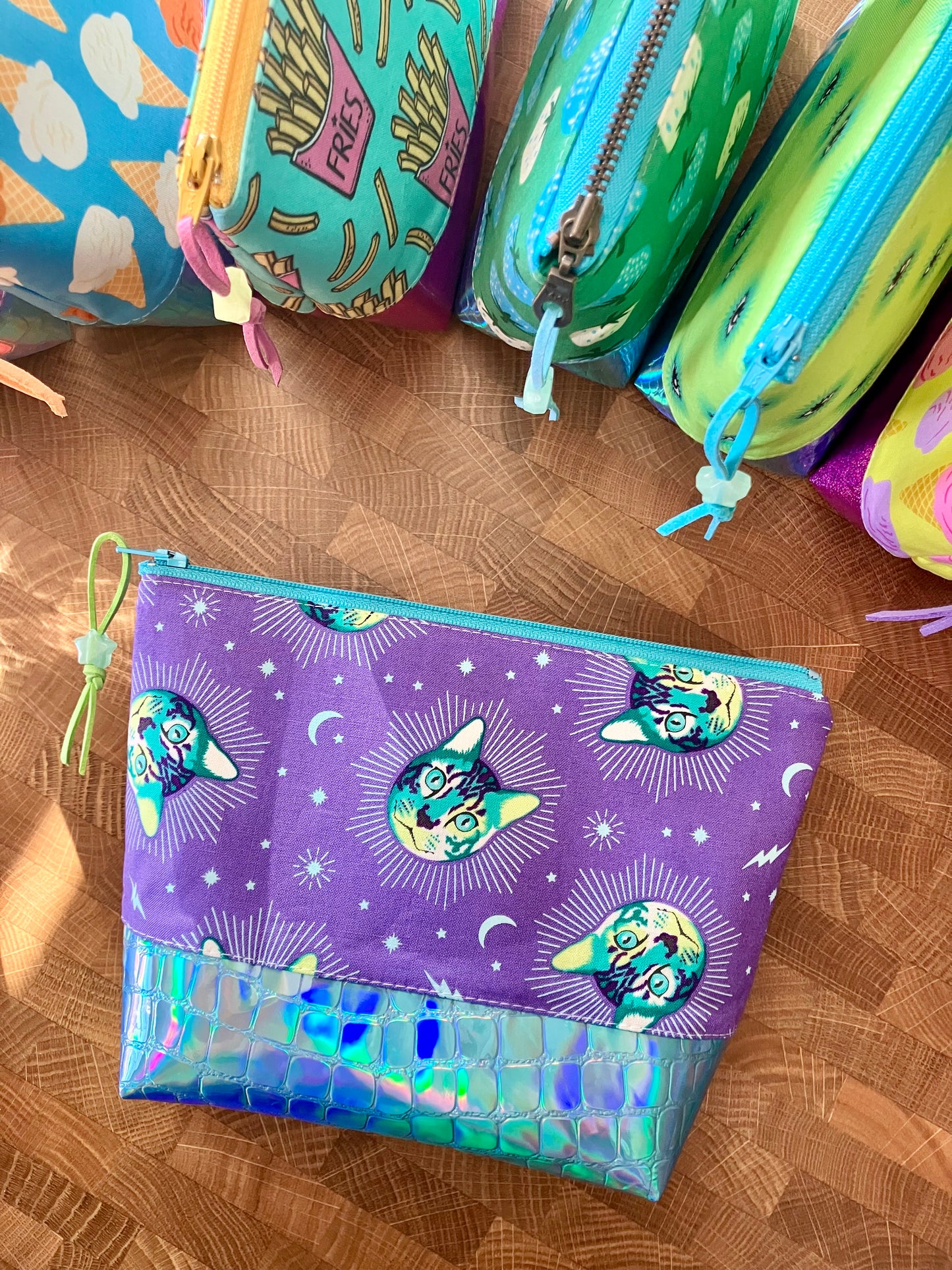 Cheshire Cats + Holographic Vinyl Cosmetic Bag