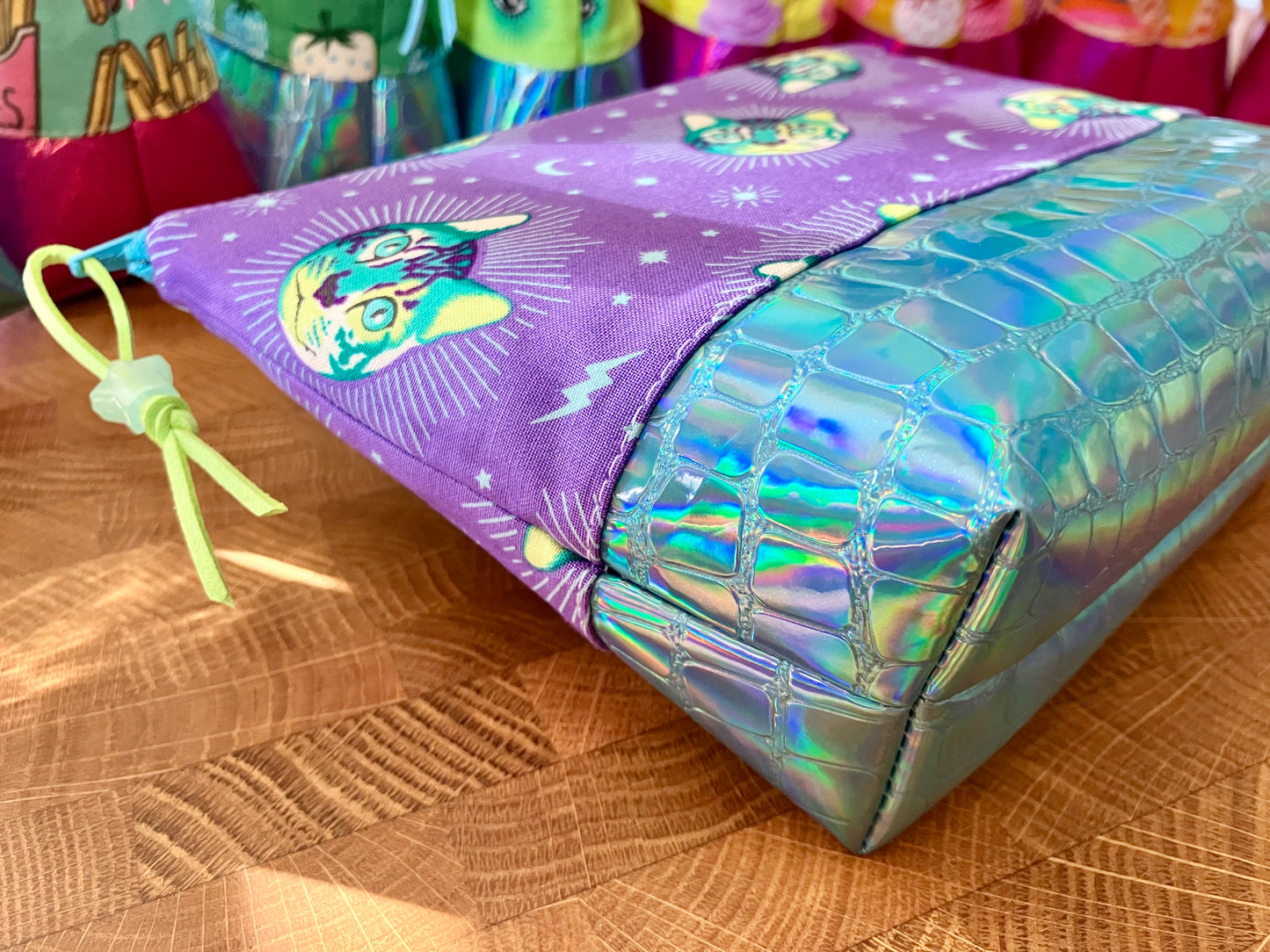 Cheshire Cats + Holographic Vinyl Cosmetic Bag