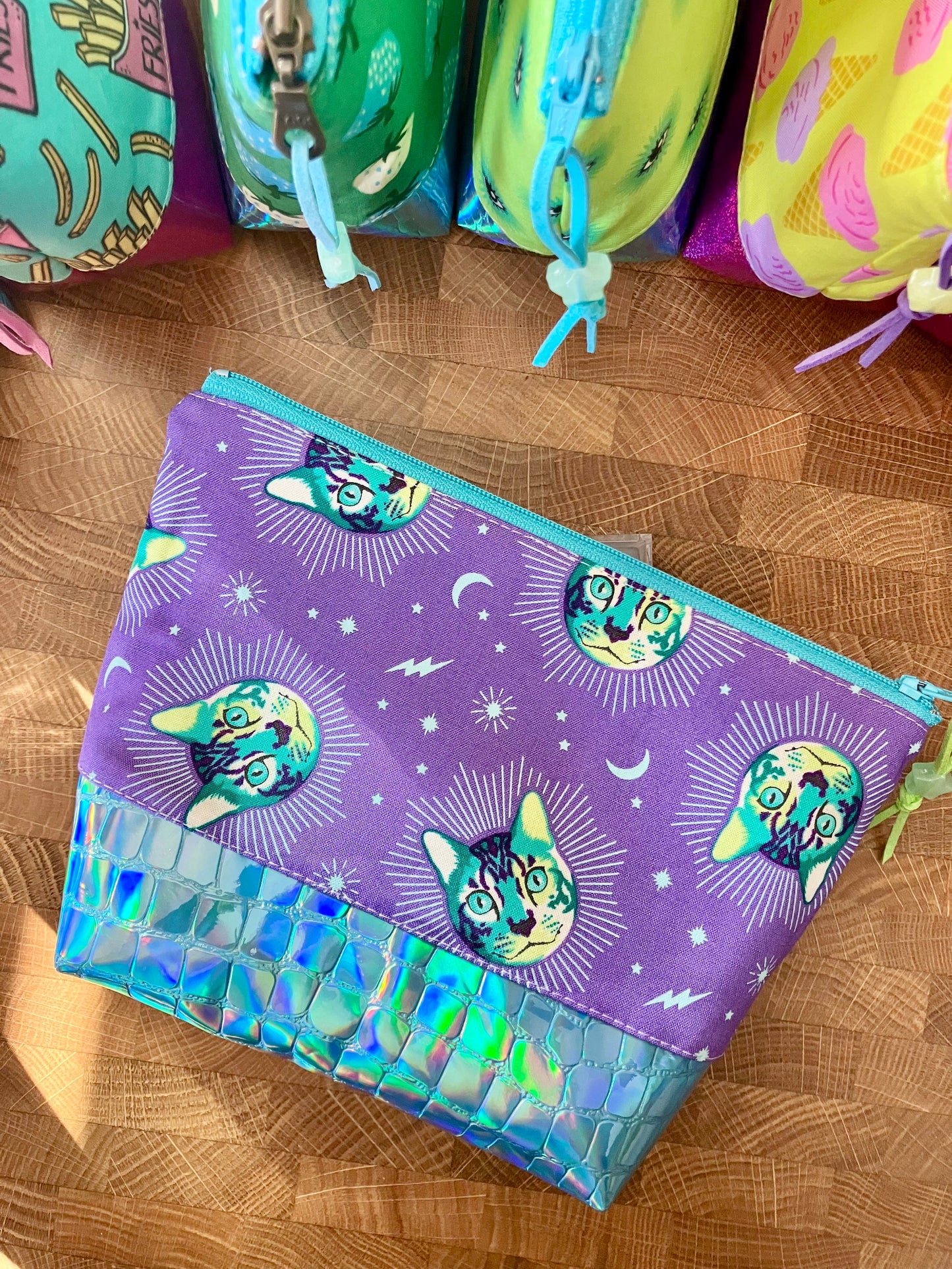 Cheshire Cats + Holographic Vinyl Cosmetic Bag