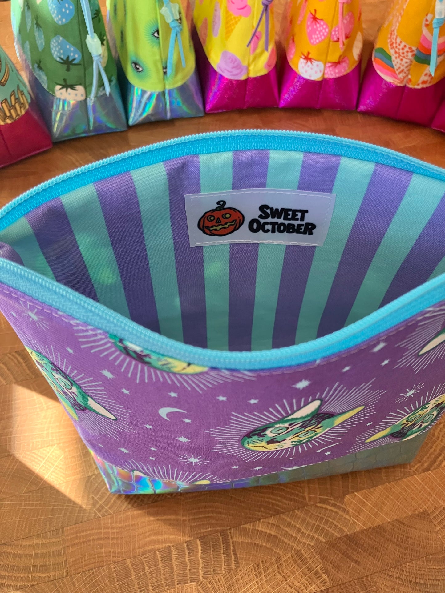Cheshire Cats + Holographic Vinyl Cosmetic Bag