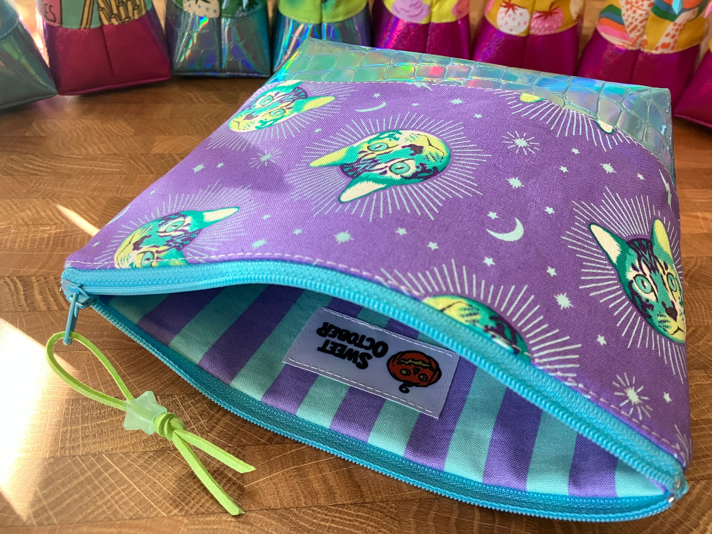 Cheshire Cats + Holographic Vinyl Cosmetic Bag