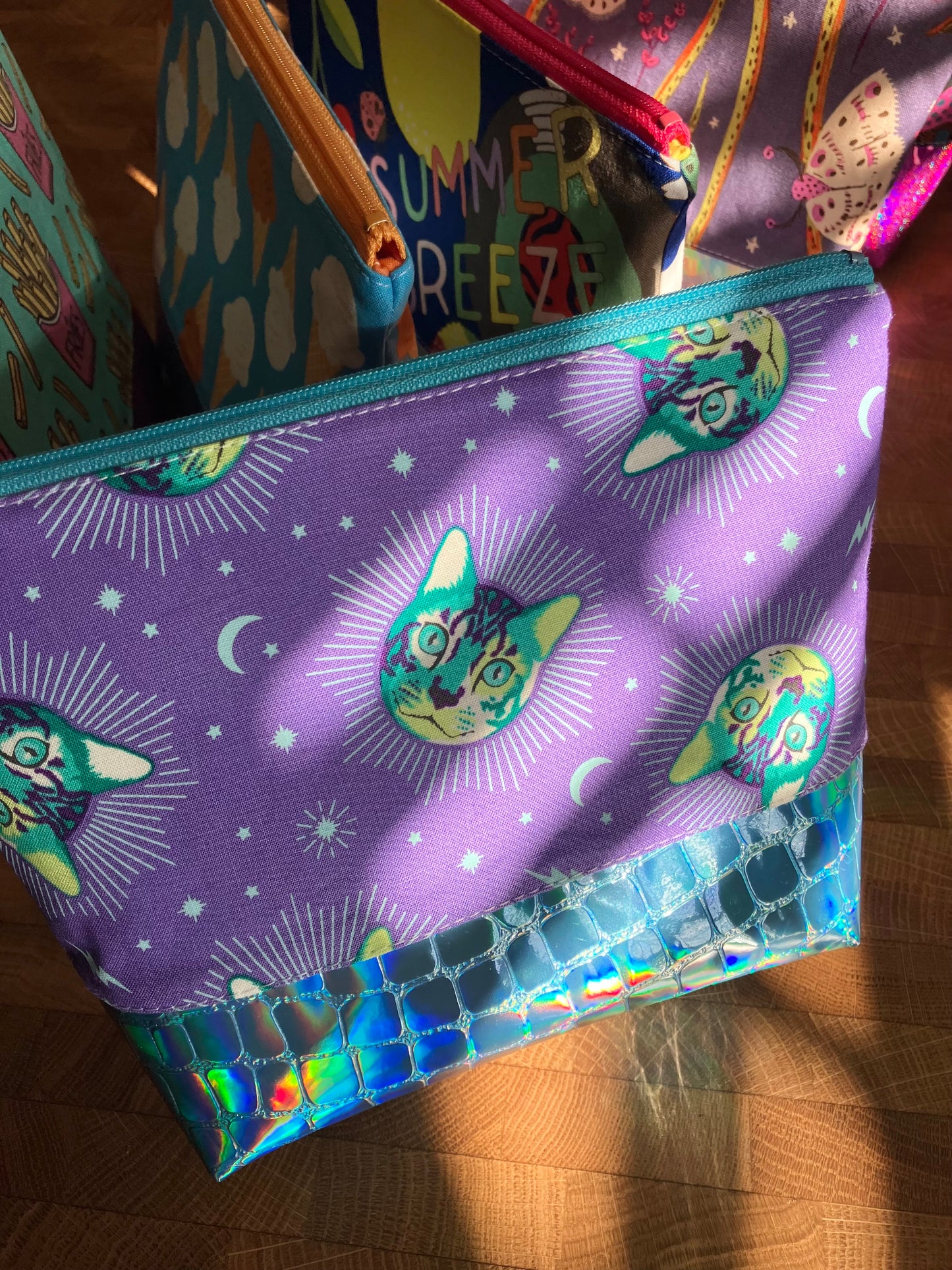 Cheshire Cats + Holographic Vinyl Cosmetic Bag