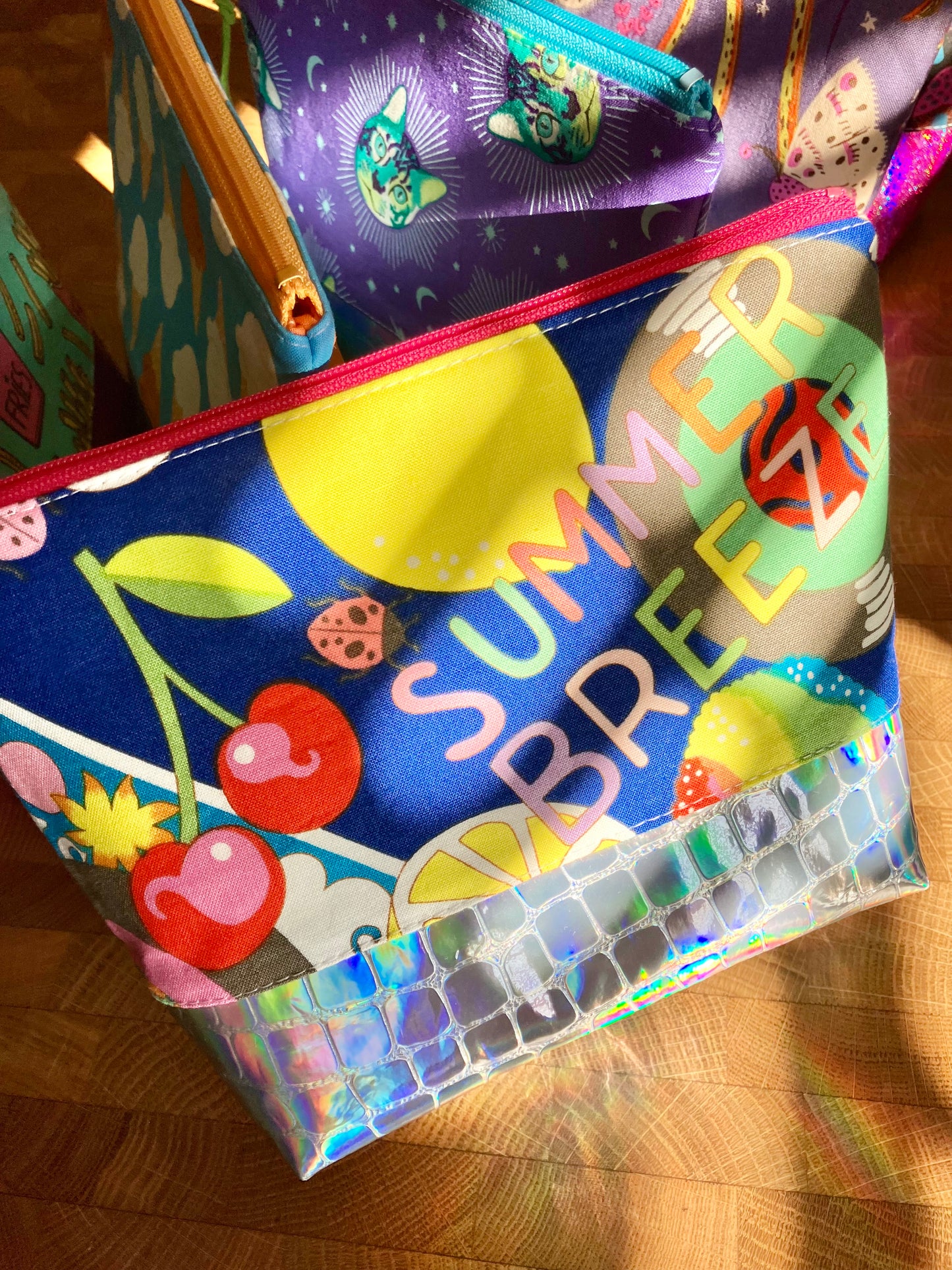 Summer Breeze + Holographic Vinyl Cosmetic Bag