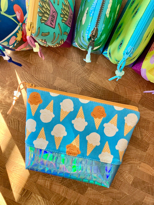 ICE CREAM CONES + HOLOGRAPHIC VINYL COSMETIC BAG