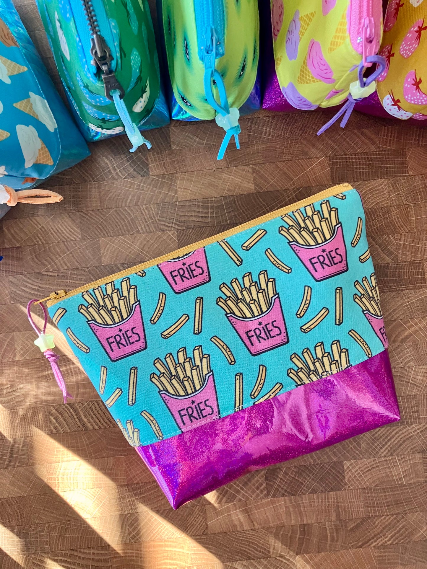 French Fries + Glitter Vinyl Cosmetic Bag