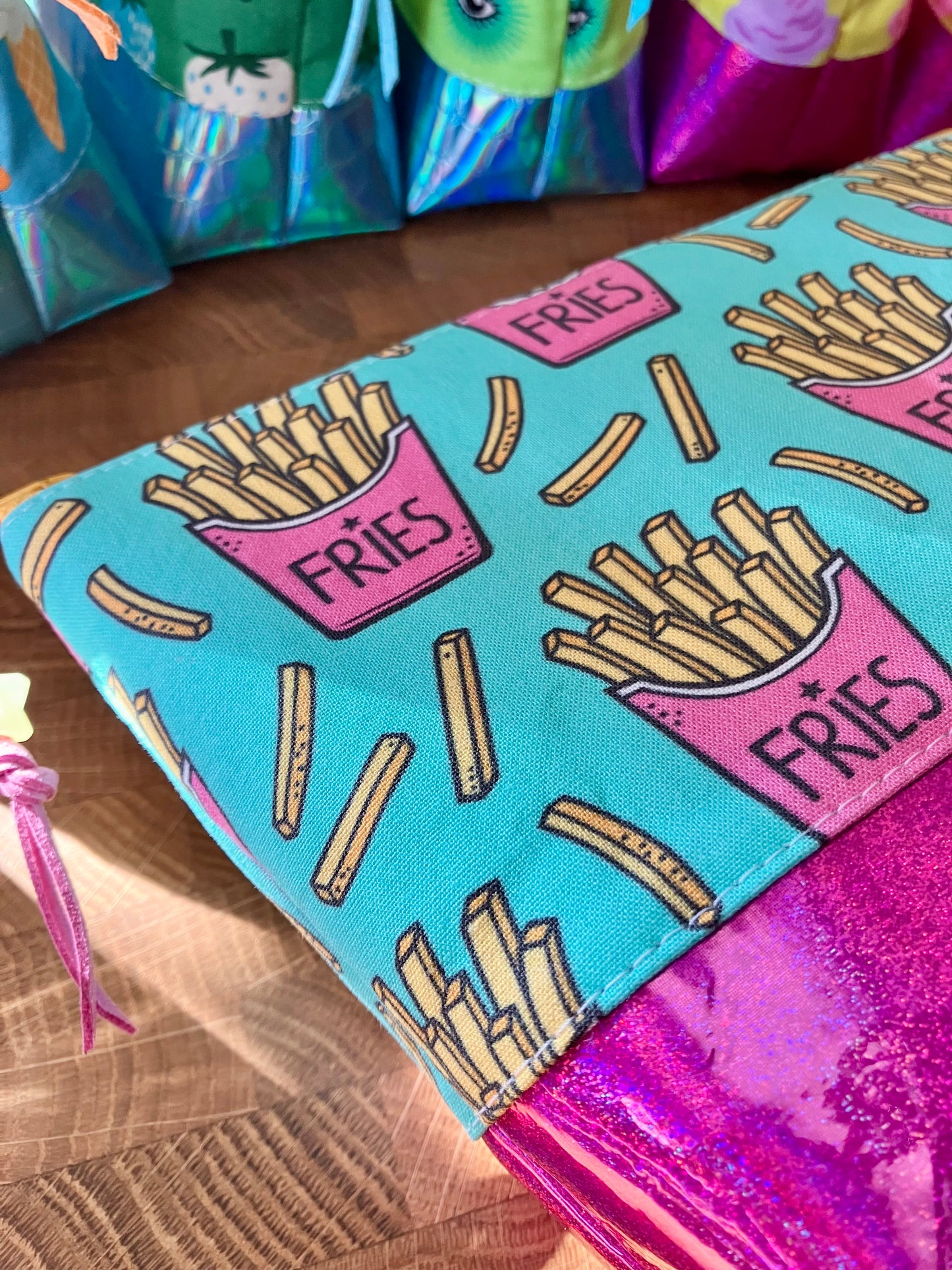 French Fries + Glitter Vinyl Cosmetic Bag