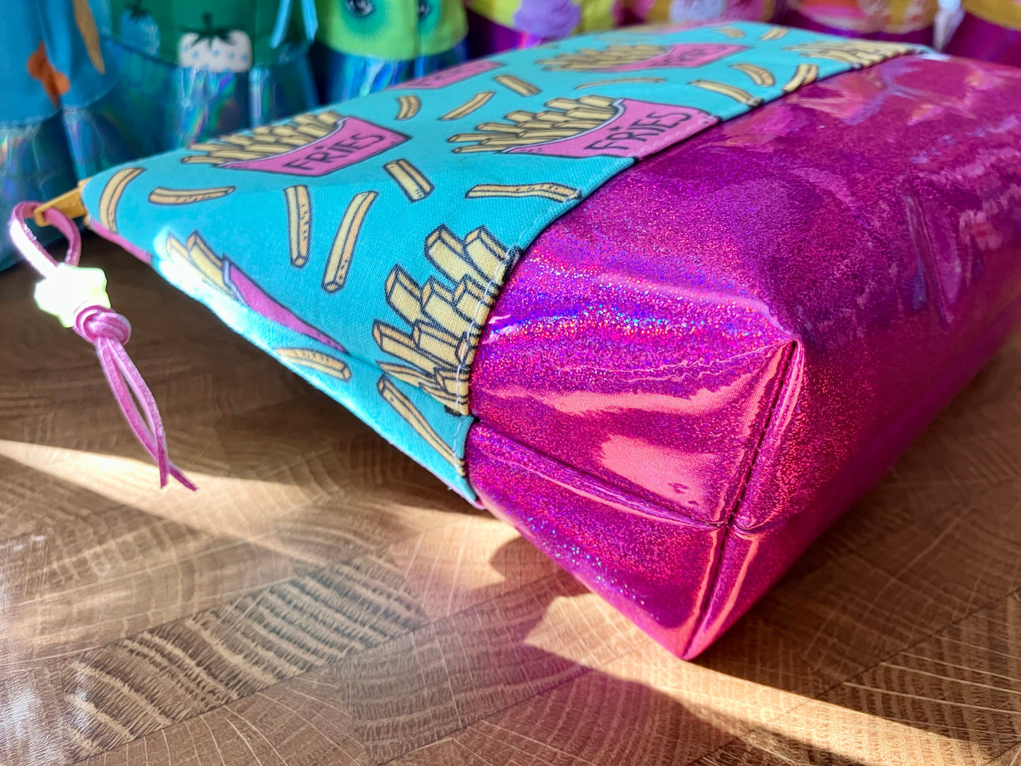 French Fries + Glitter Vinyl Cosmetic Bag