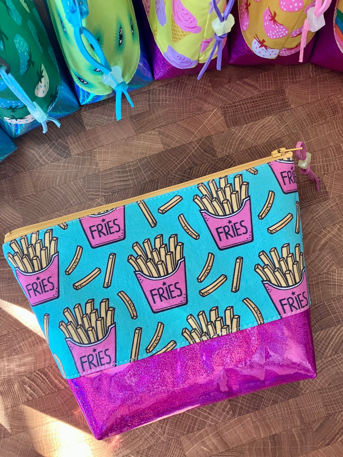 French Fries + Glitter Vinyl Cosmetic Bag