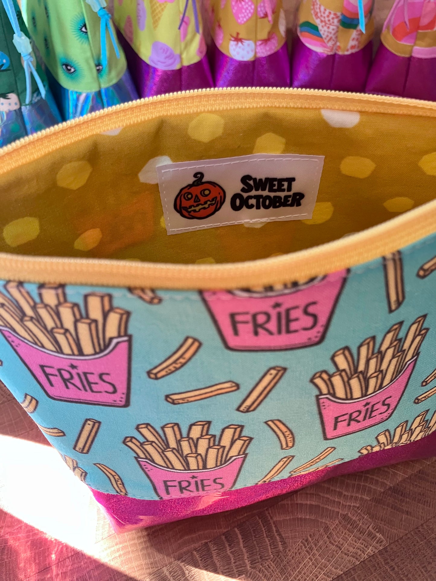 French Fries + Glitter Vinyl Cosmetic Bag
