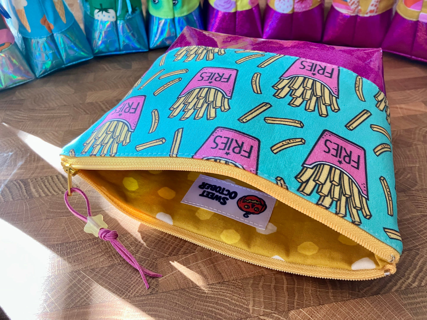 French Fries + Glitter Vinyl Cosmetic Bag