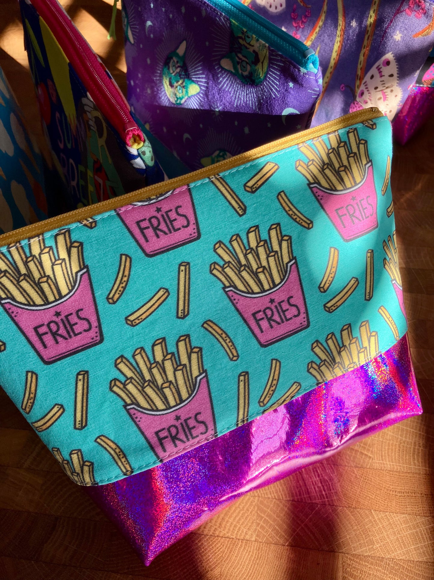 French Fries + Glitter Vinyl Cosmetic Bag