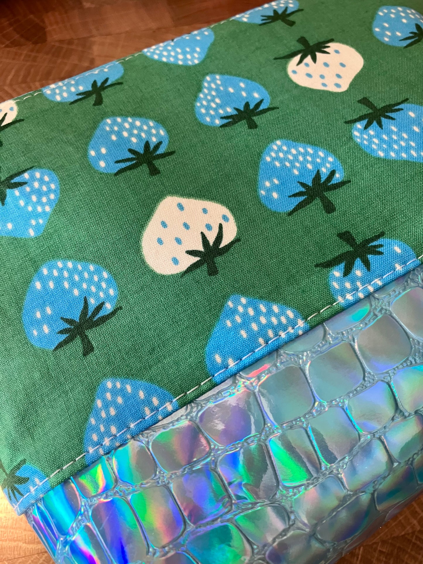 Strawberries + Holographic Vinyl Cosmetic Bag