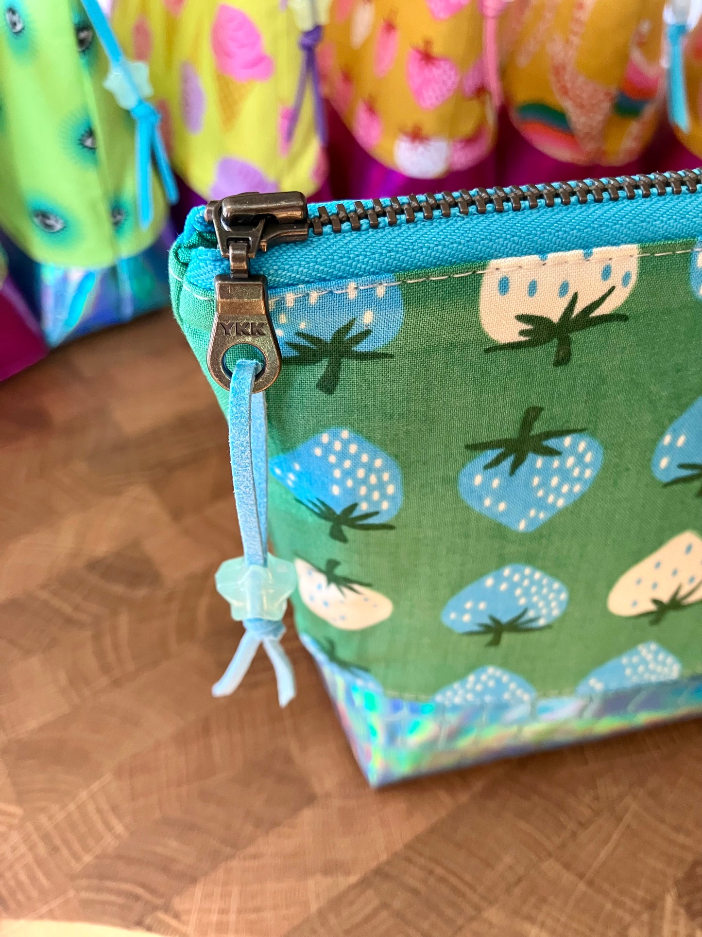 Strawberries + Holographic Vinyl Cosmetic Bag