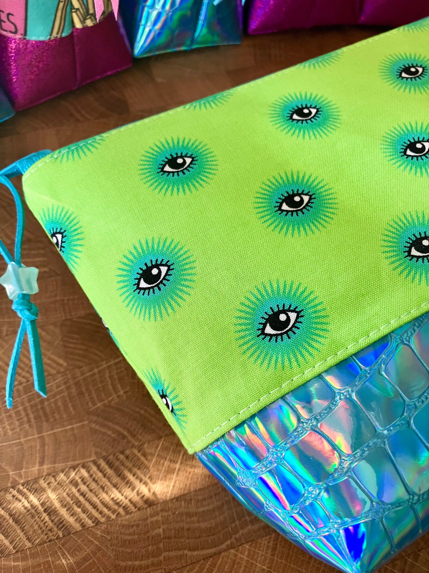 Lime-Eyed + Holographic Vinyl Cosmetic Bag