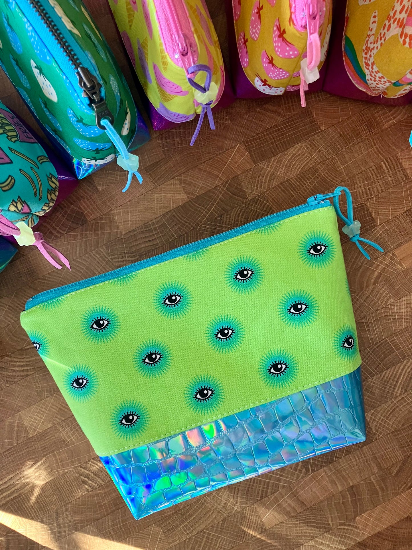 Lime-Eyed + Holographic Vinyl Cosmetic Bag