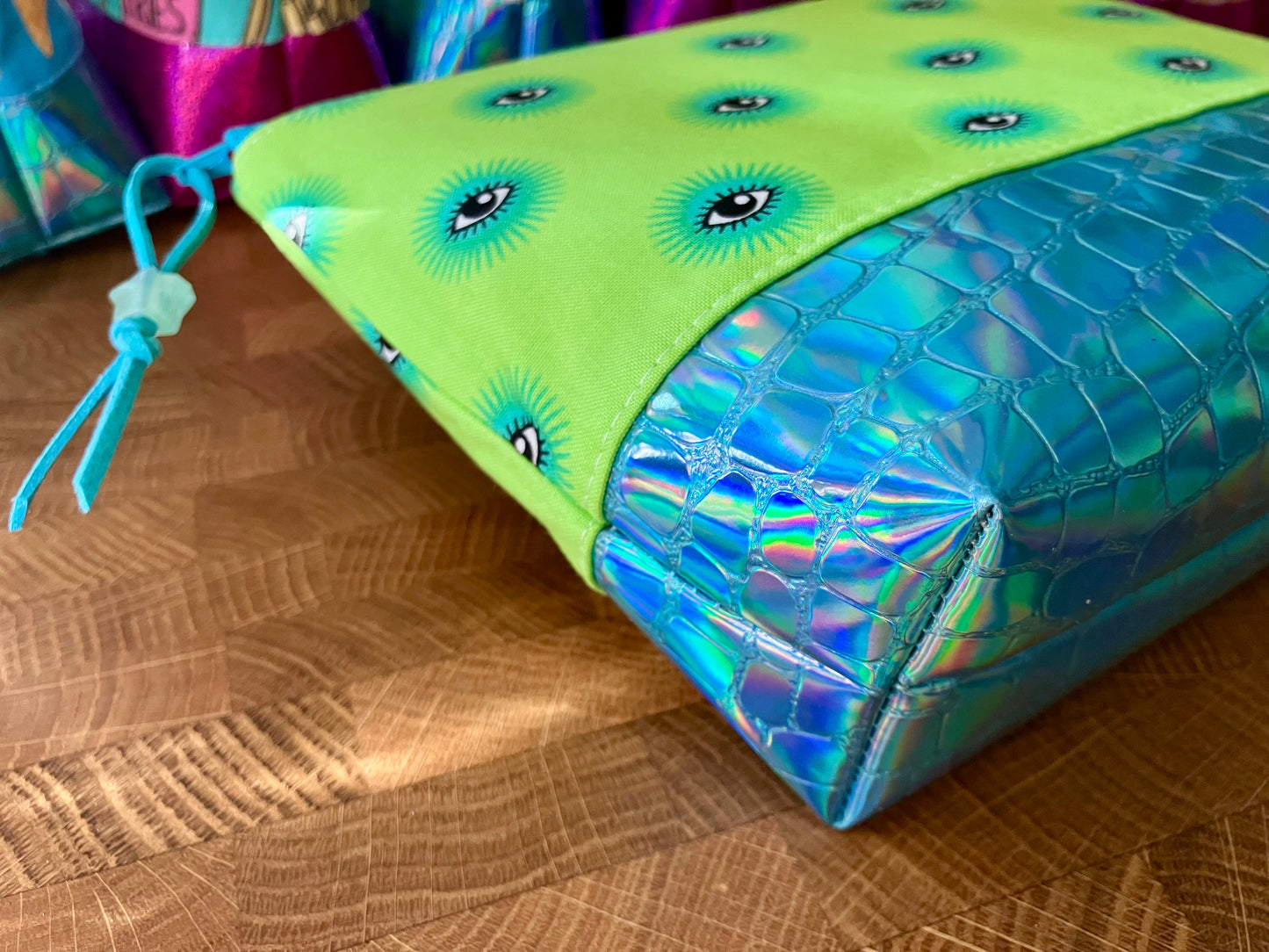 Lime-Eyed + Holographic Vinyl Cosmetic Bag