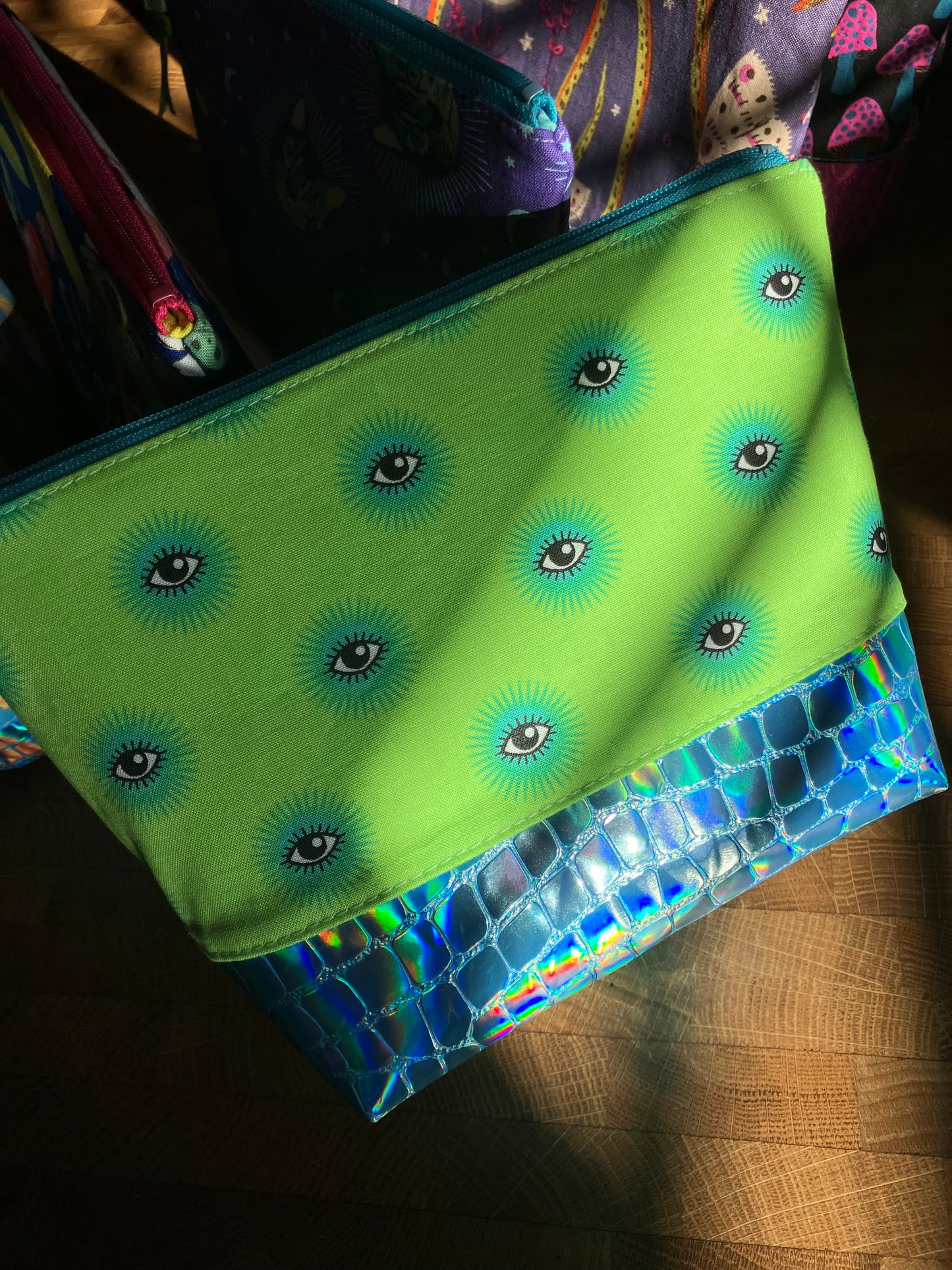 Lime-Eyed + Holographic Vinyl Cosmetic Bag