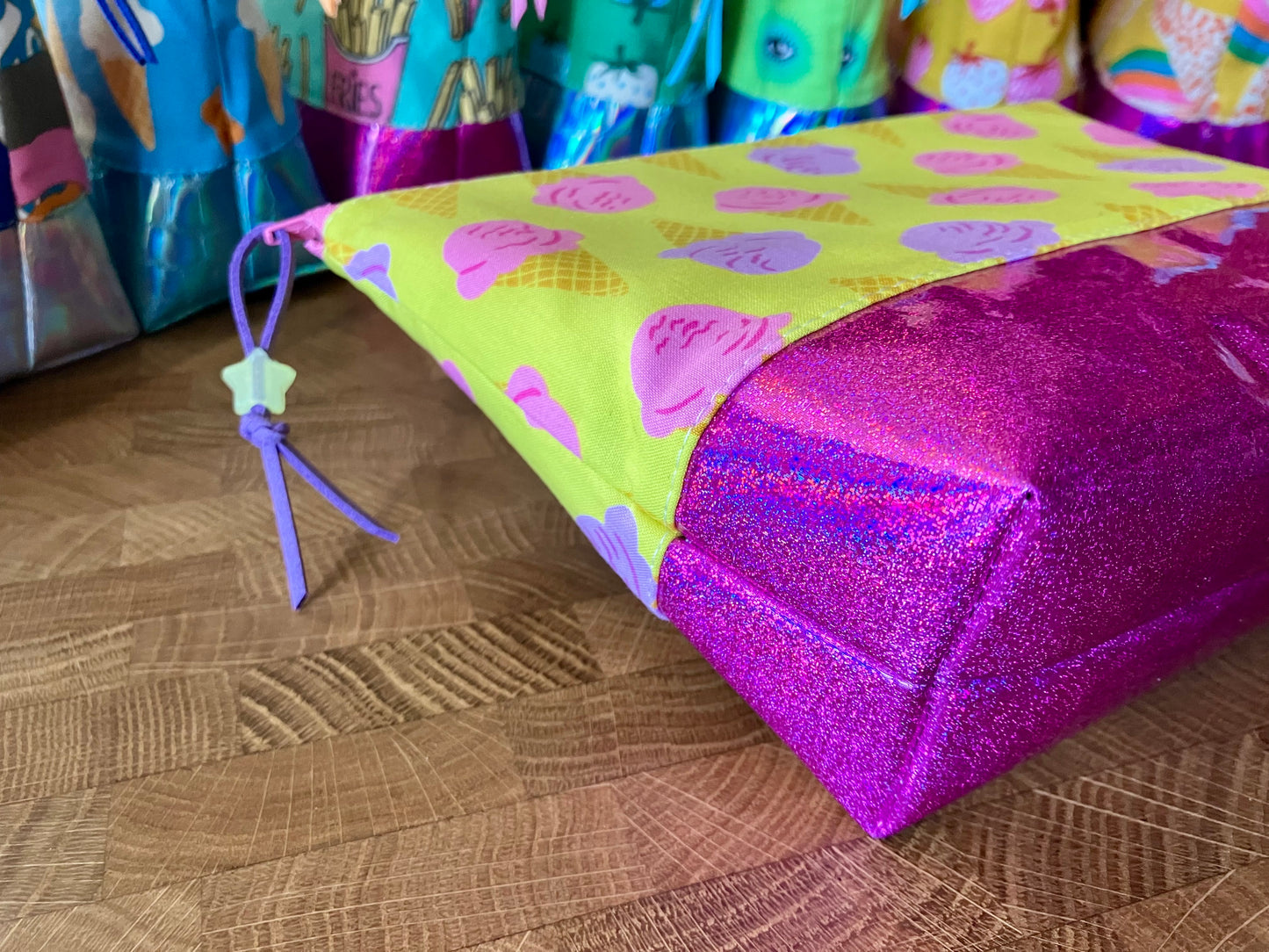 Ice Cream Cones + Glitter Vinyl Cosmetic Bag