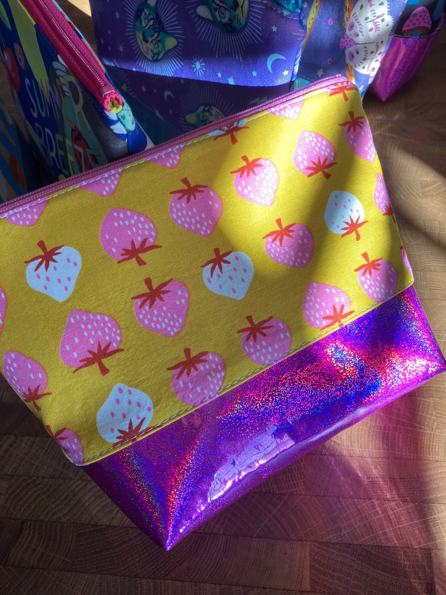 Strawberries + Glitter Vinyl Cosmetic Bag