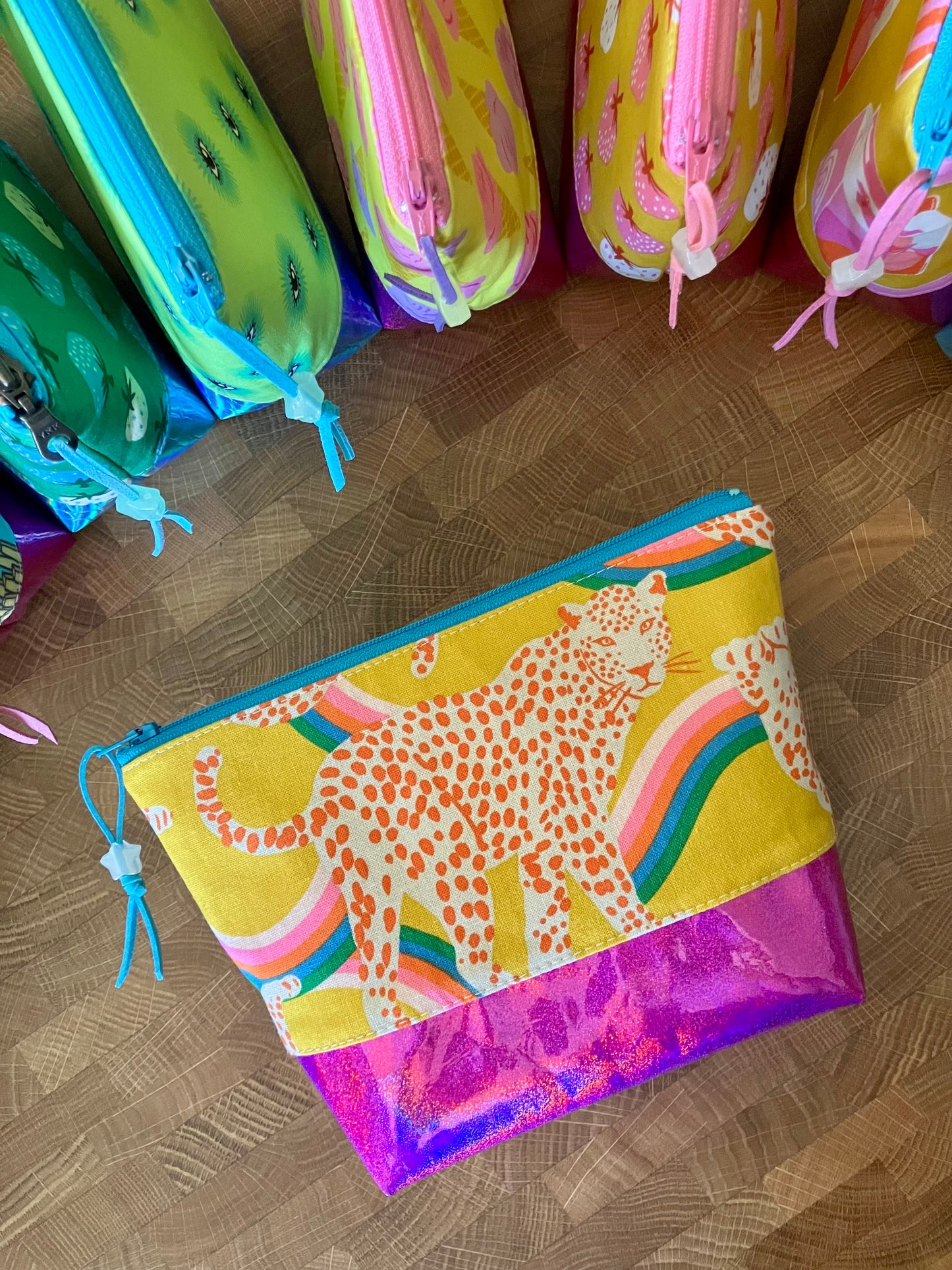 Rainbow Leopard + Glitter Vinyl Cosmetic Bag