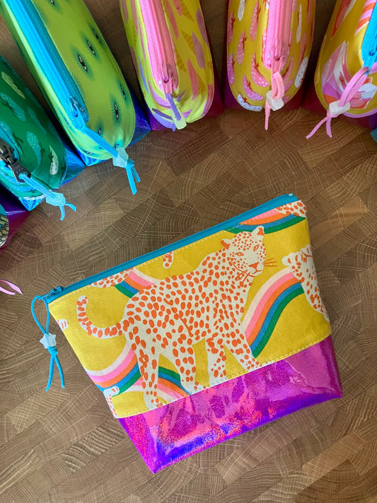 RAINBOW LEOPARD + GLITTER VINYL COSMETIC BAG
