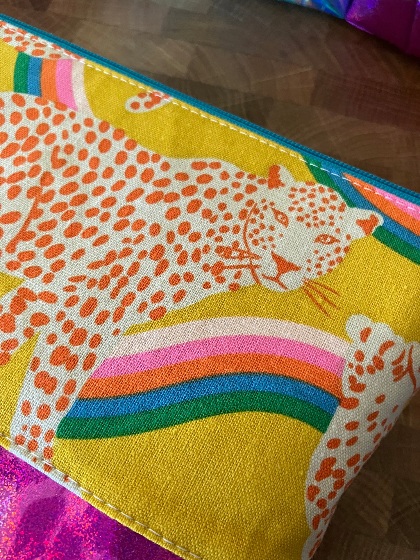 Rainbow Leopard + Glitter Vinyl Cosmetic Bag