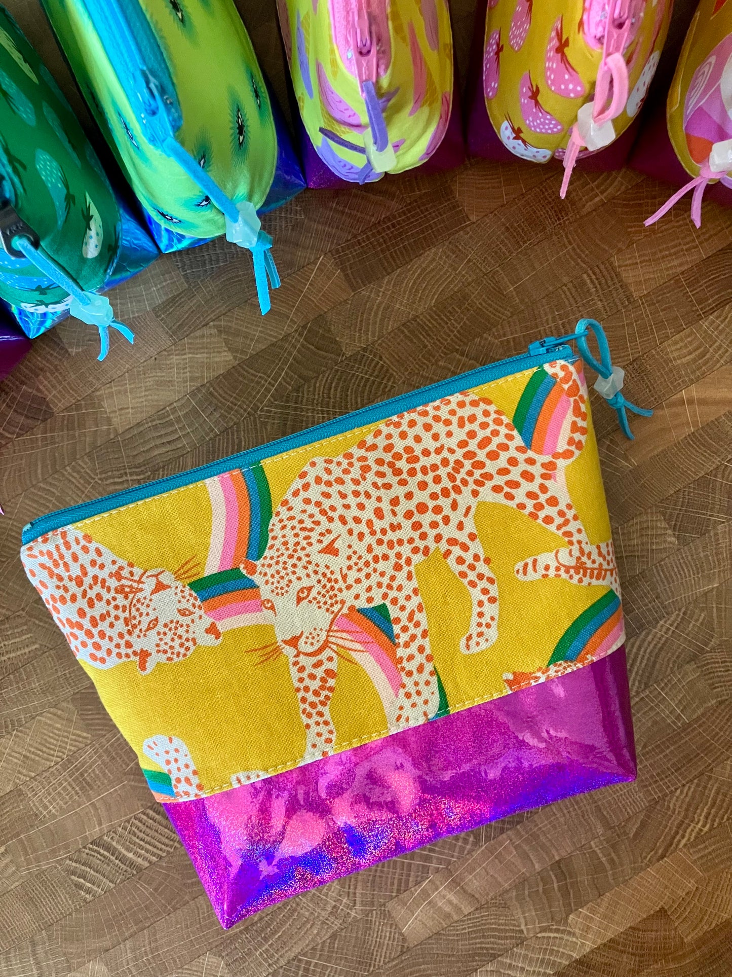 Rainbow Leopard + Glitter Vinyl Cosmetic Bag