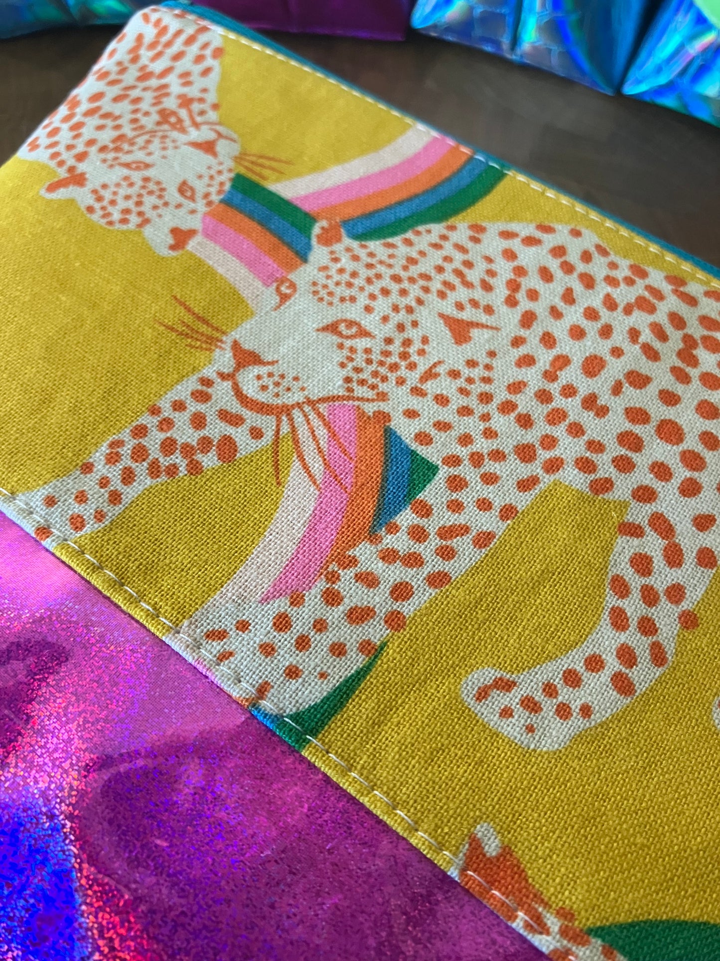 Rainbow Leopard + Glitter Vinyl Cosmetic Bag
