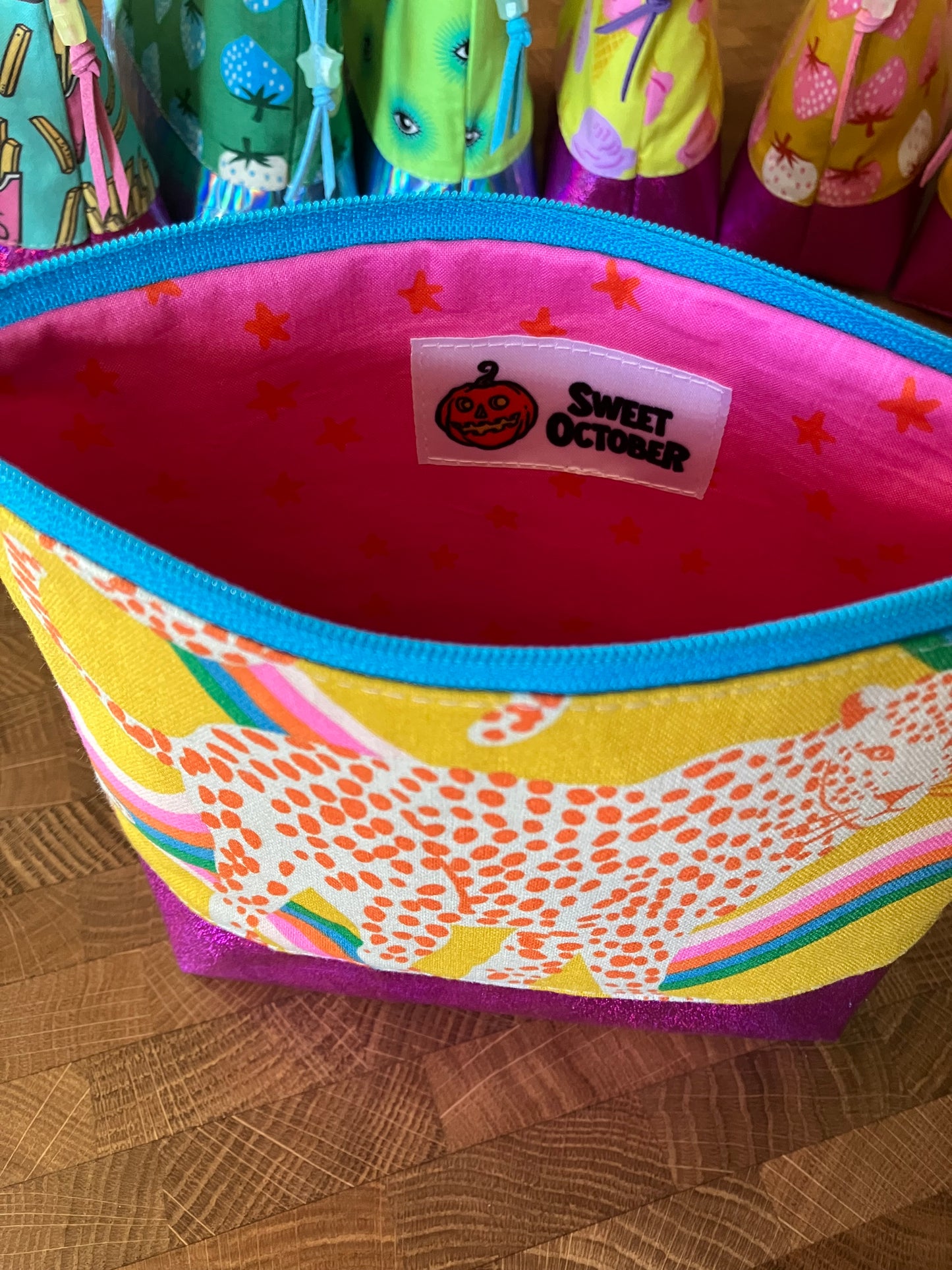 Rainbow Leopard + Glitter Vinyl Cosmetic Bag