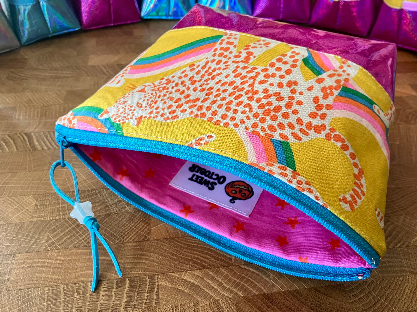 Rainbow Leopard + Glitter Vinyl Cosmetic Bag