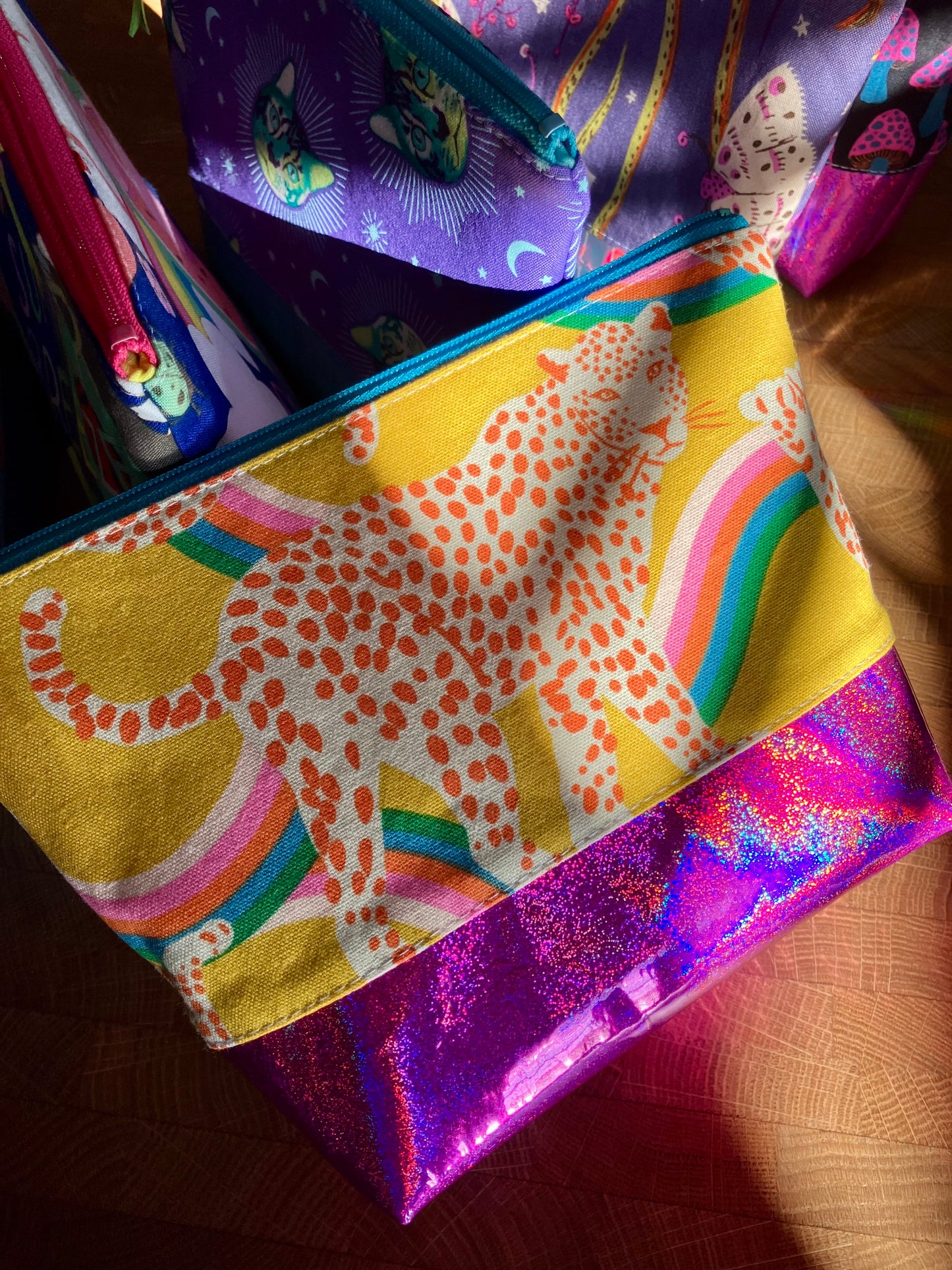Rainbow Leopard + Glitter Vinyl Cosmetic Bag