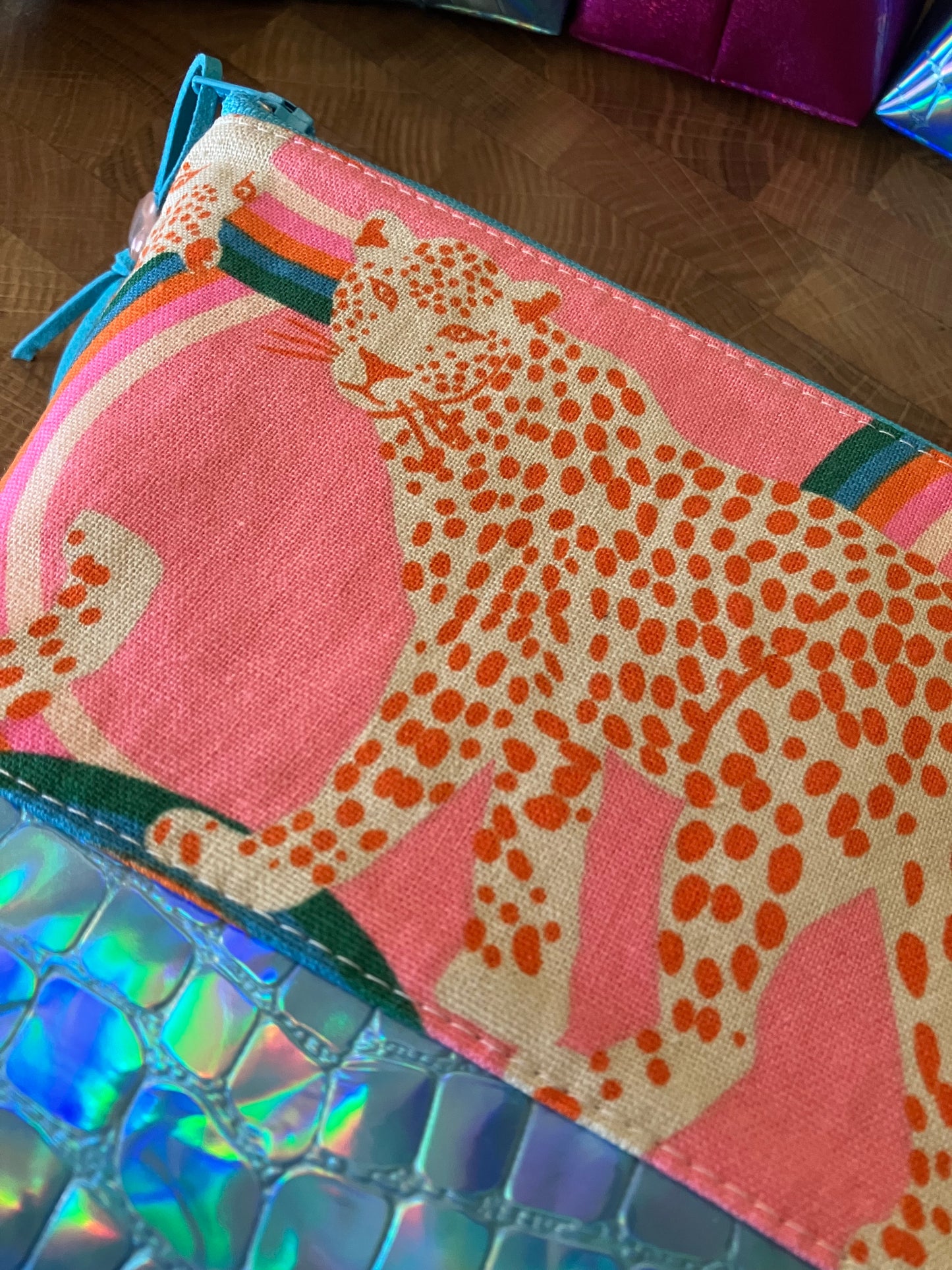 Rainbow Leopard + Holographic Vinyl Cosmetic Bag