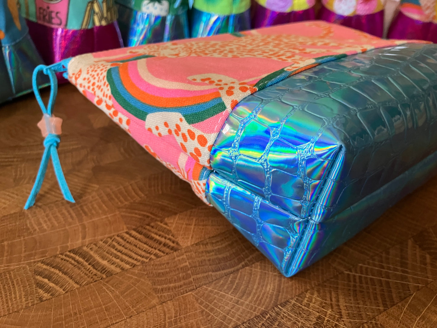 Rainbow Leopard + Holographic Vinyl Cosmetic Bag